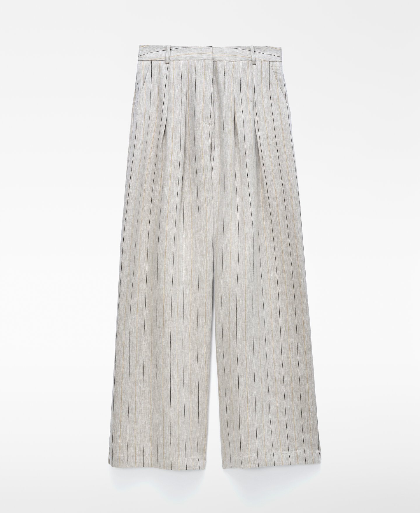 European linen striped straight trousers image number 4