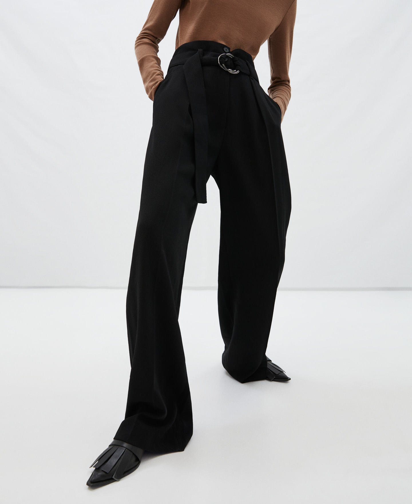 Twill fabric palazzo trousers image number 0