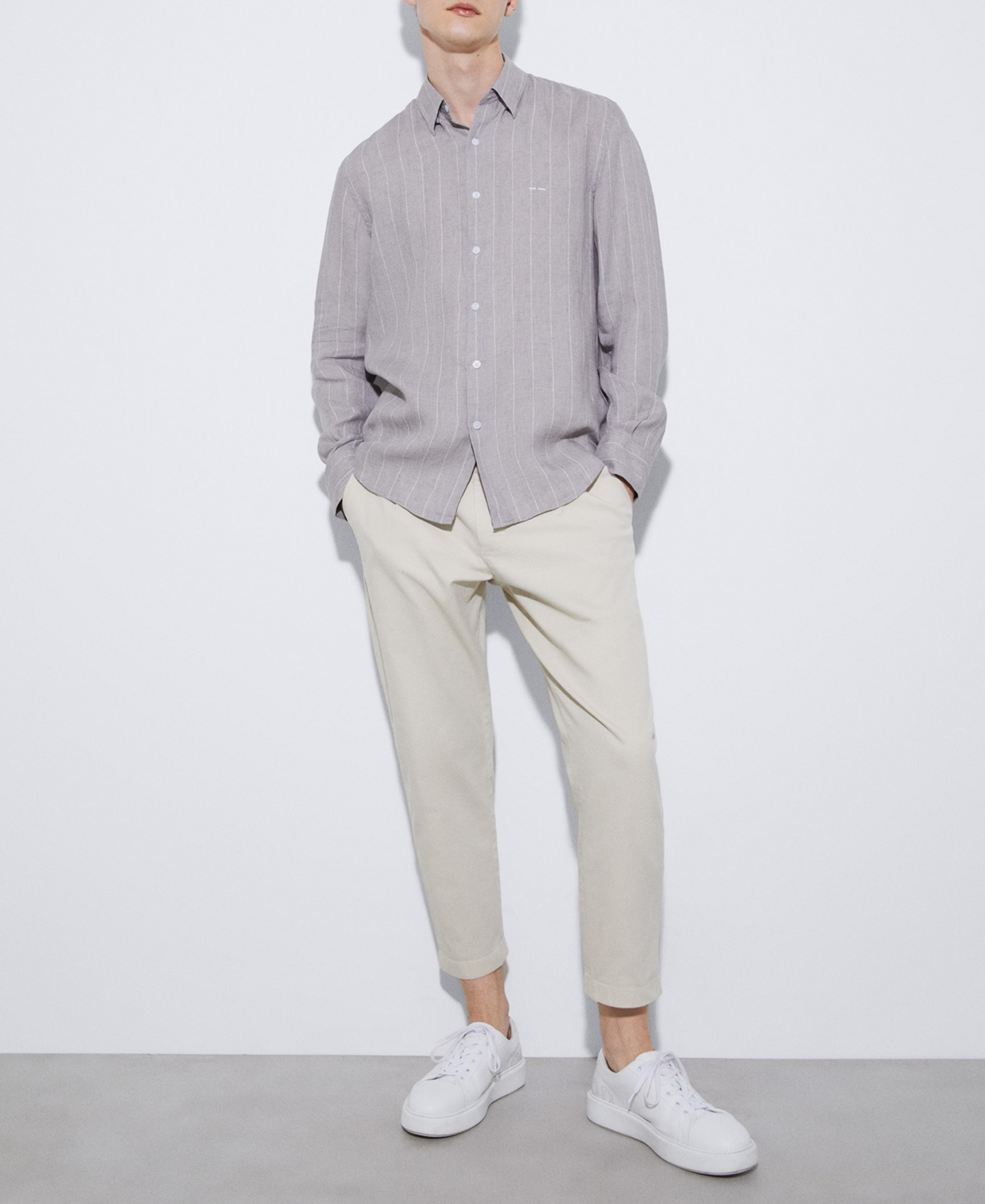 Camisa rayas en lino natural image number 1
