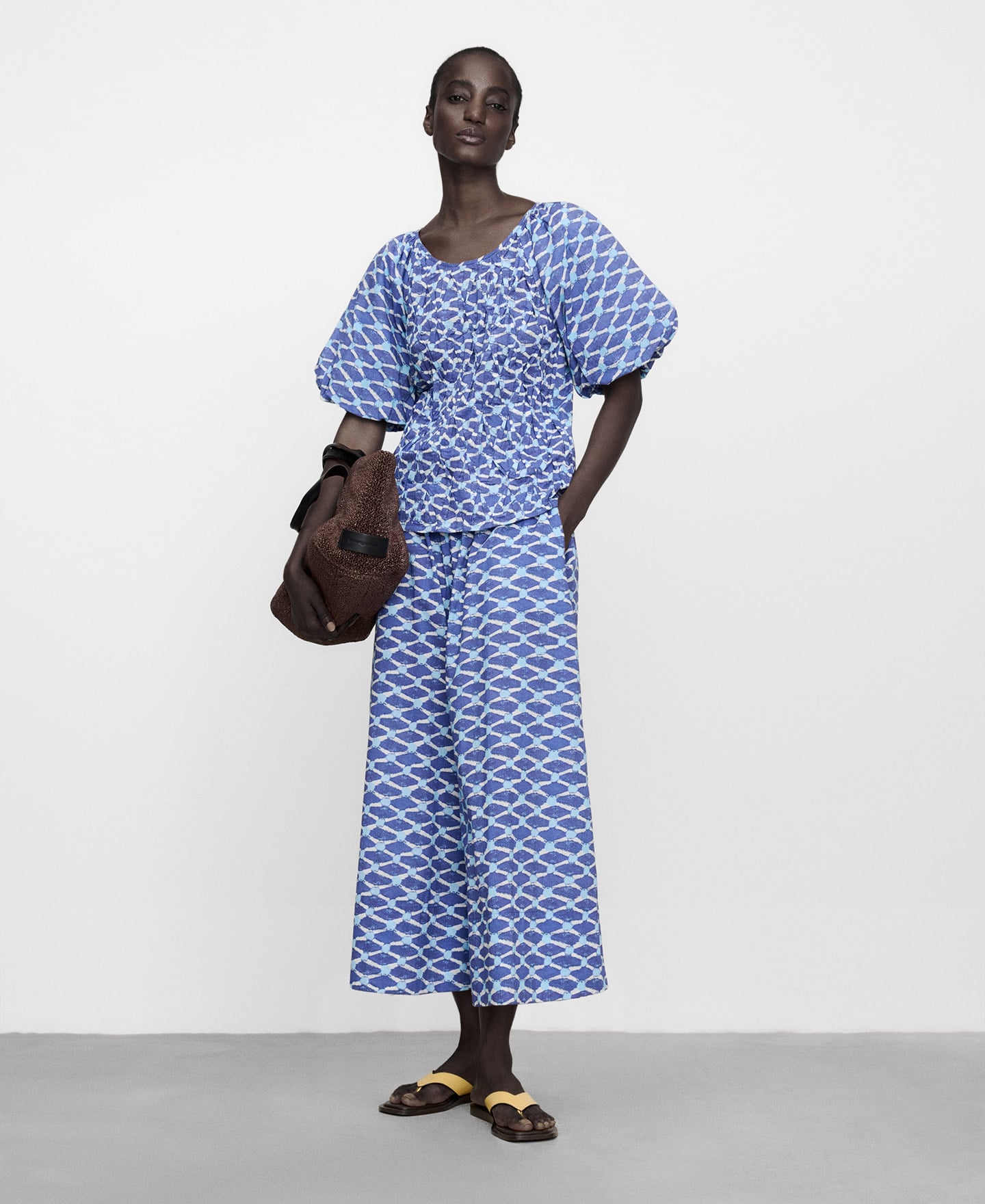 Printed blouse with ruched front image number 1