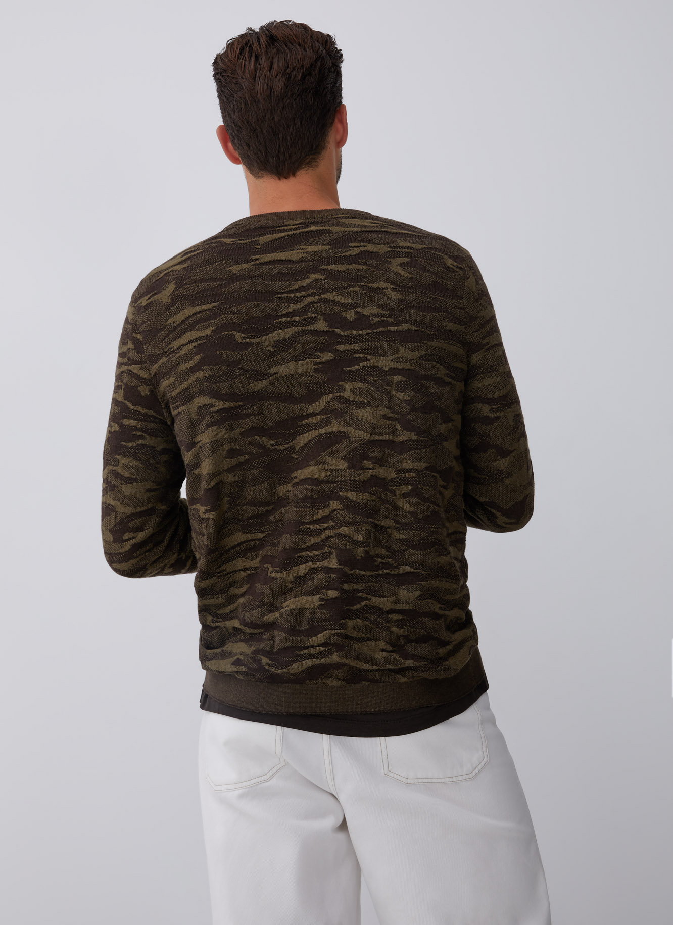 Cotton sweater with military intarsia image number 1