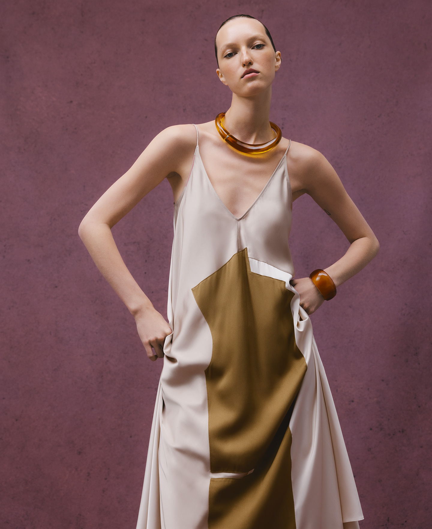 Slip dress with overlay pieces woman image number 0