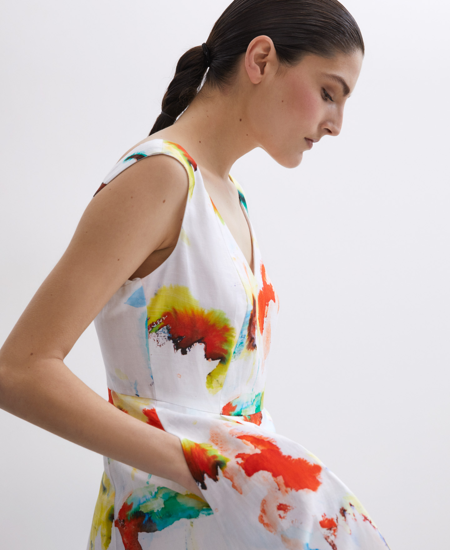 Vestido floral en algodón y lino image number 0