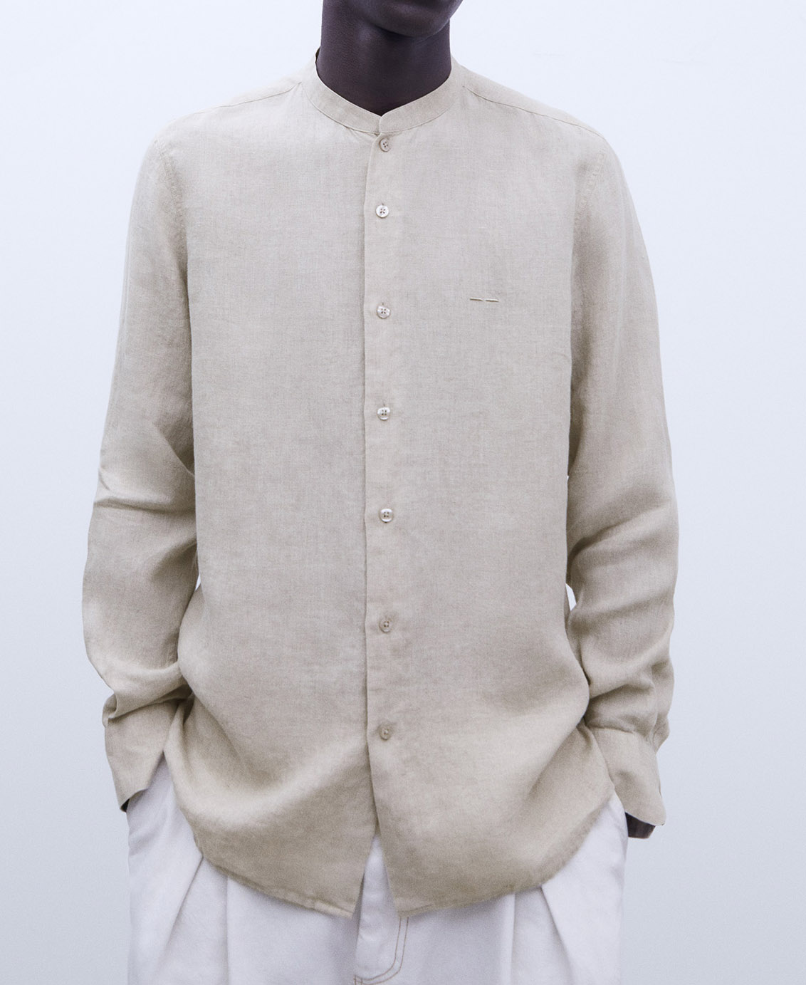 Linen Mandarin collar shirt image number 0