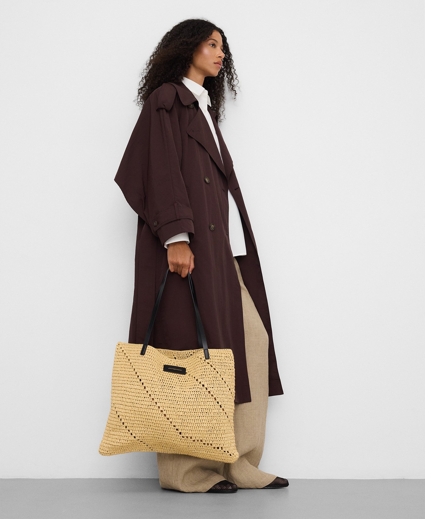 Raffia texture large shopper bag image number 4