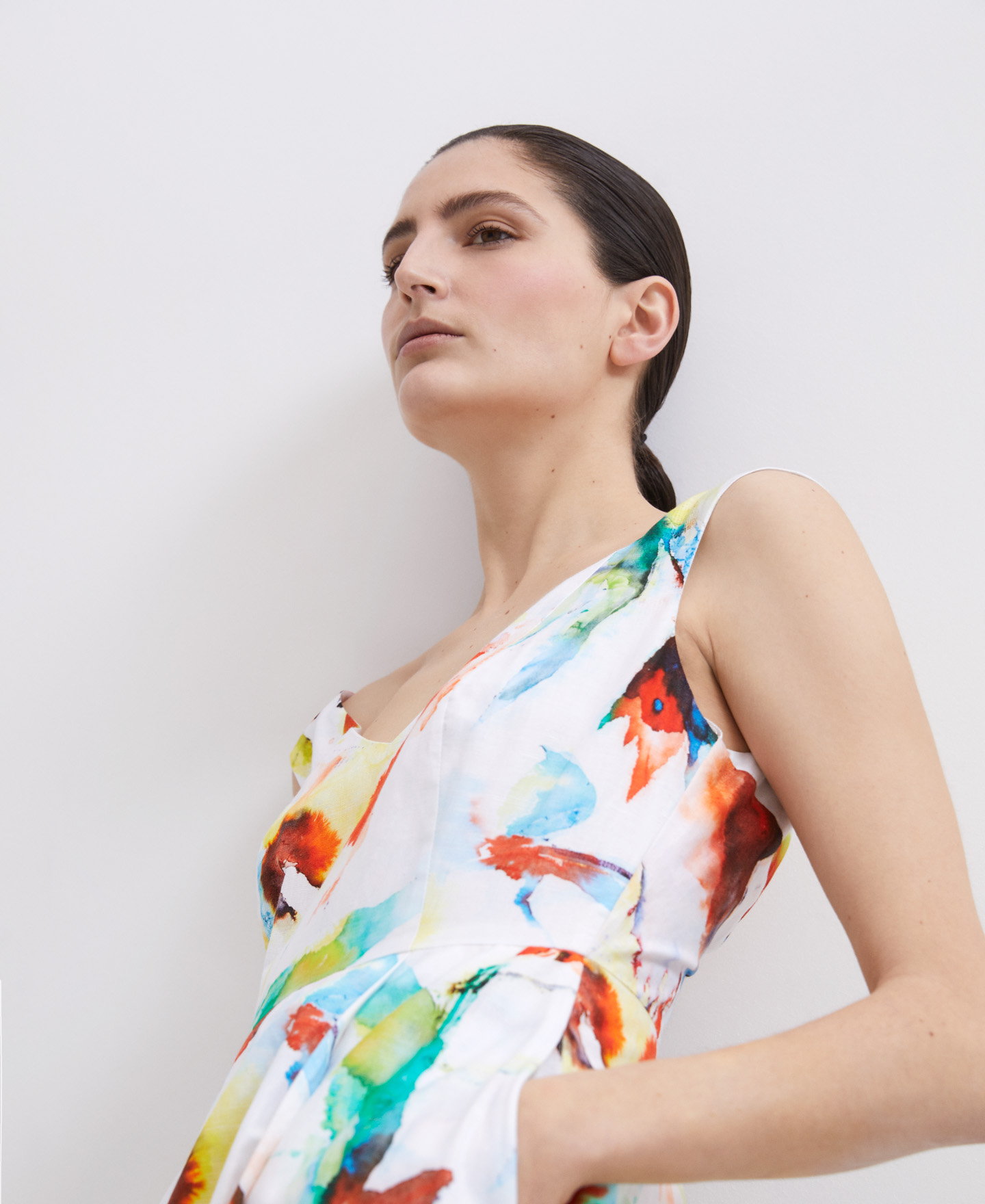Vestido floral en algodón y lino image number 3