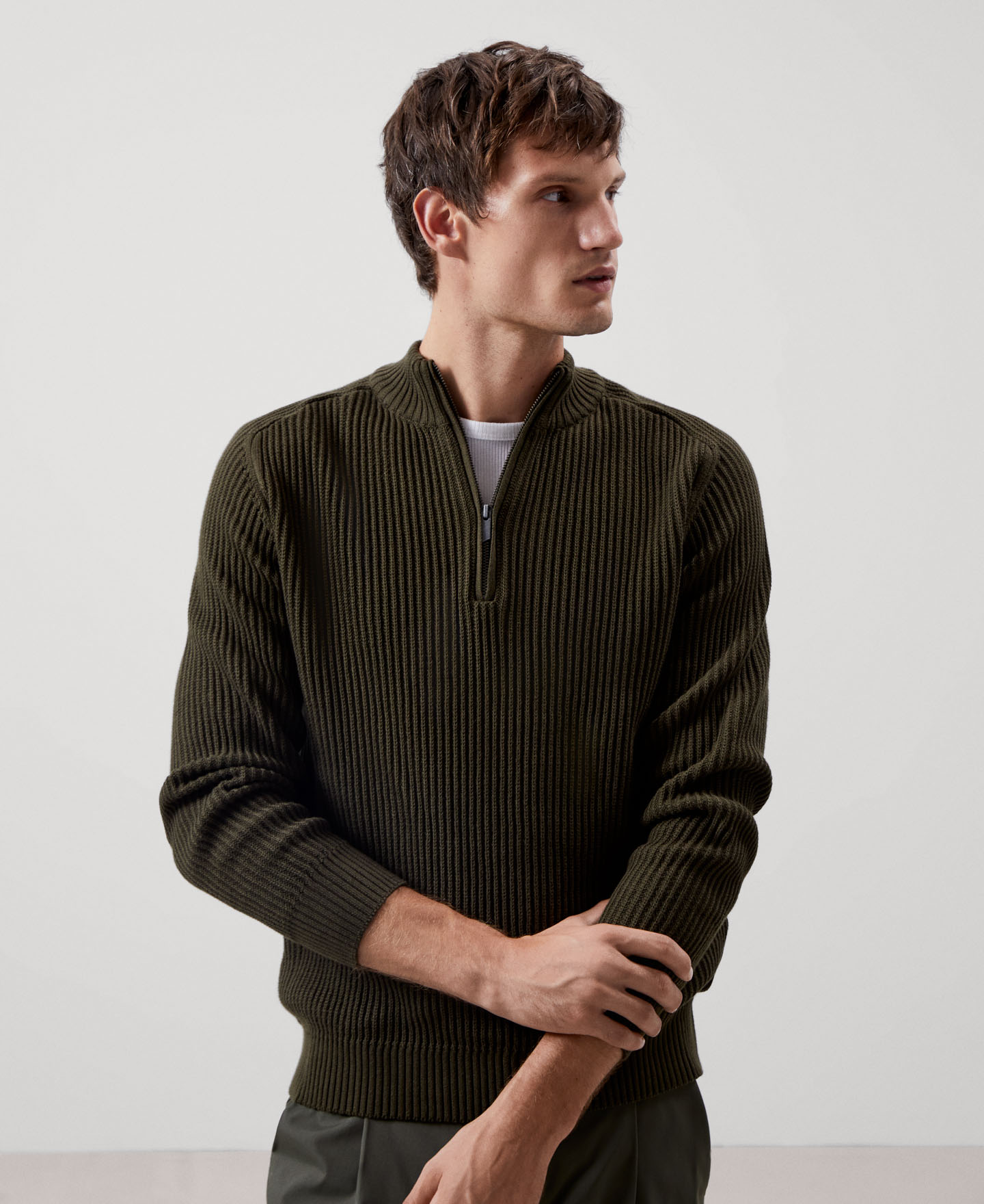 Cotton zip-neck sweater image number 0