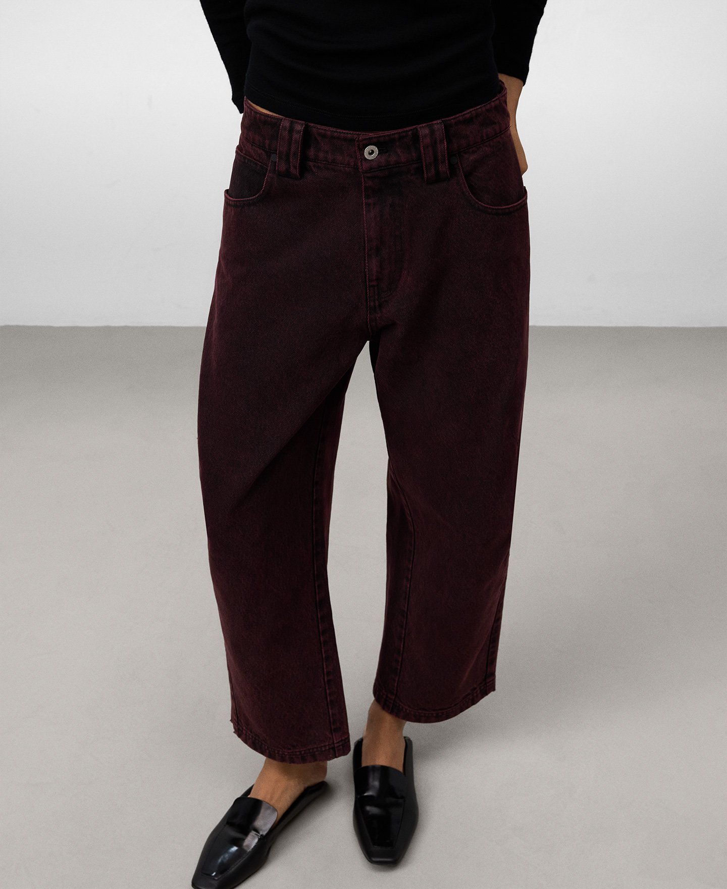 Ankle-length washed denim trousers woman image number 0