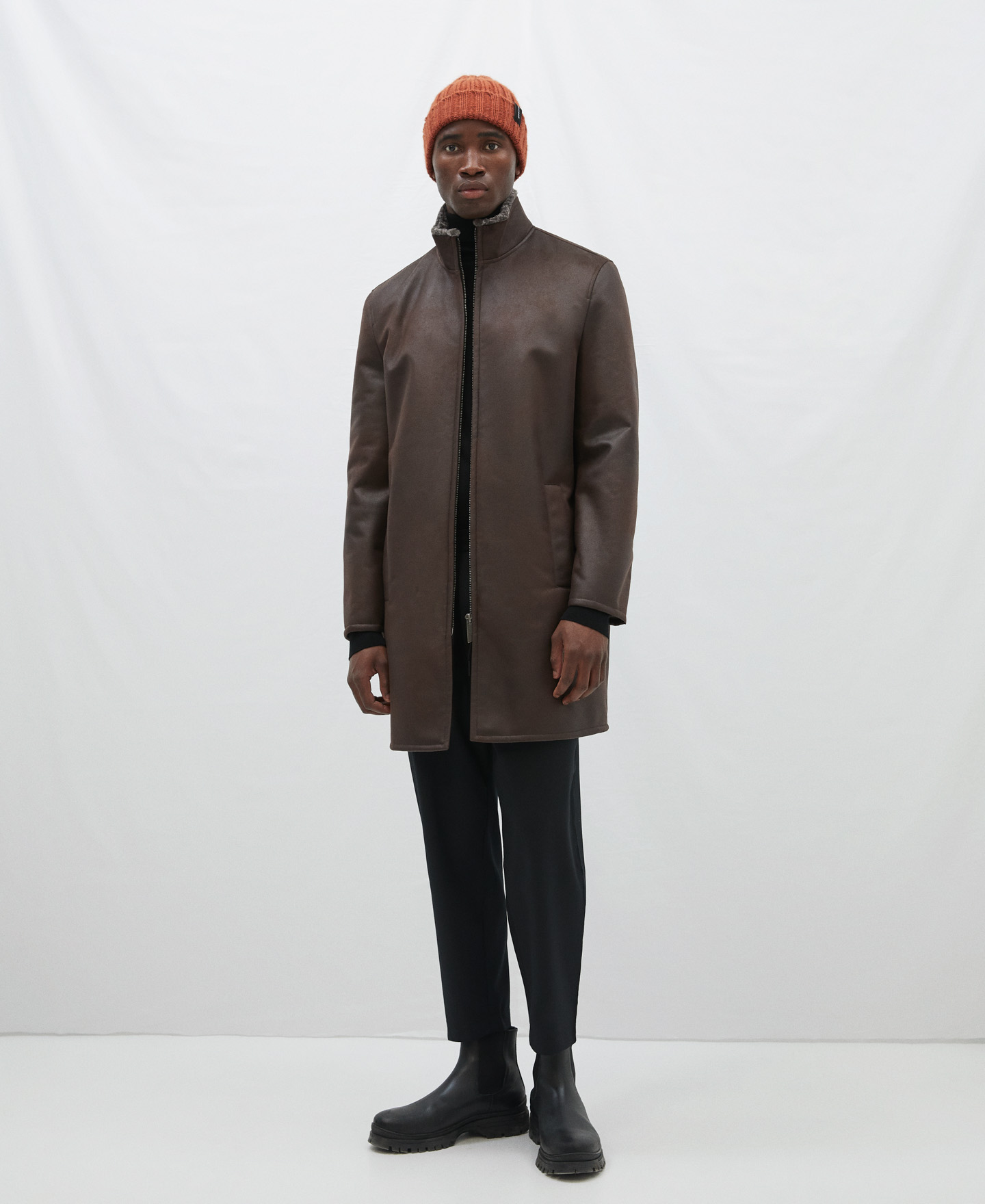 Faux suede turtleneck coat image number 1