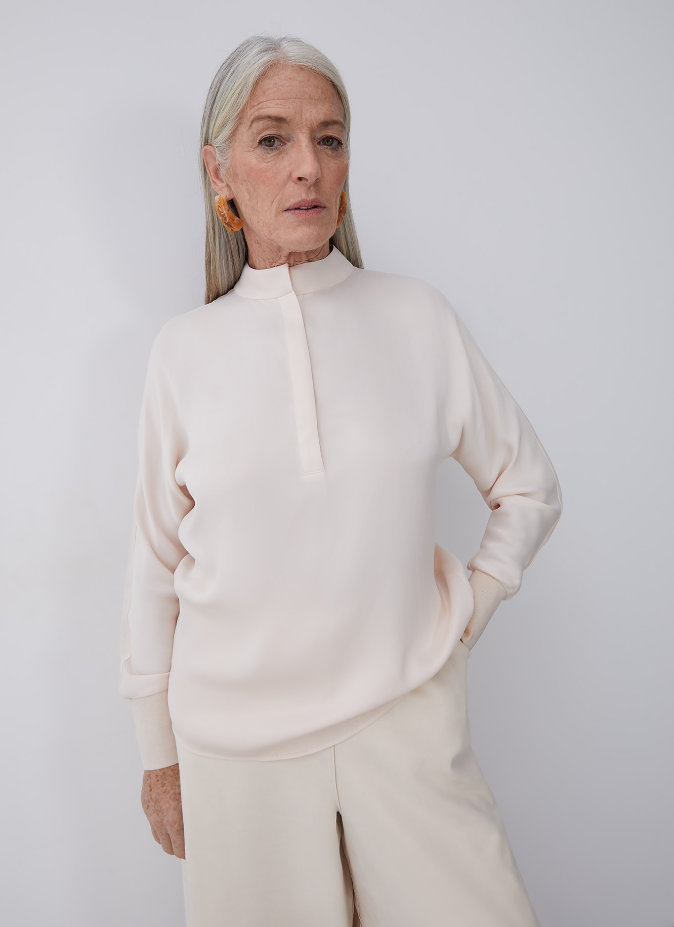 Viscose blouse with raised collar image number 0