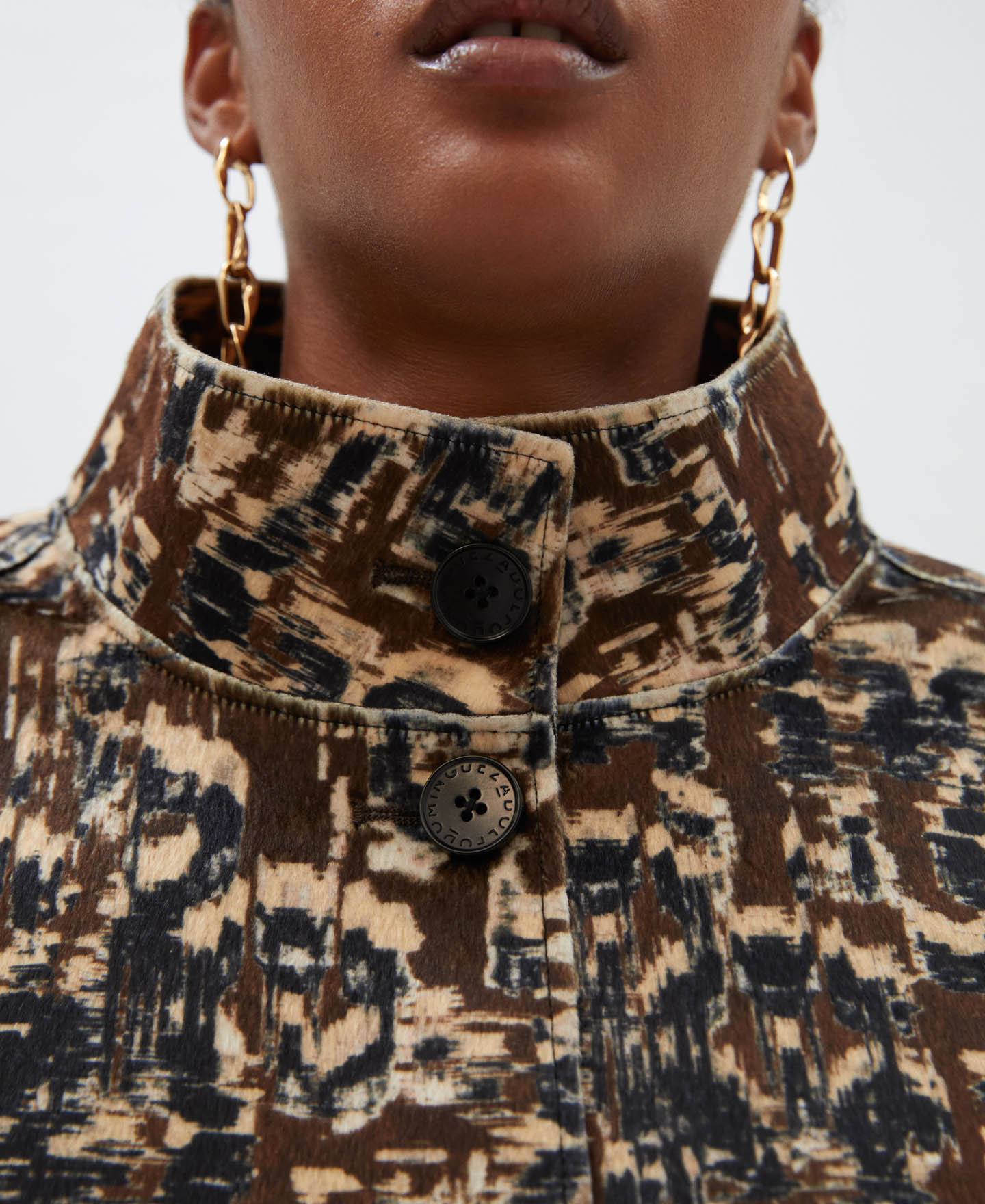 Mandarin collar printed coat image number 3