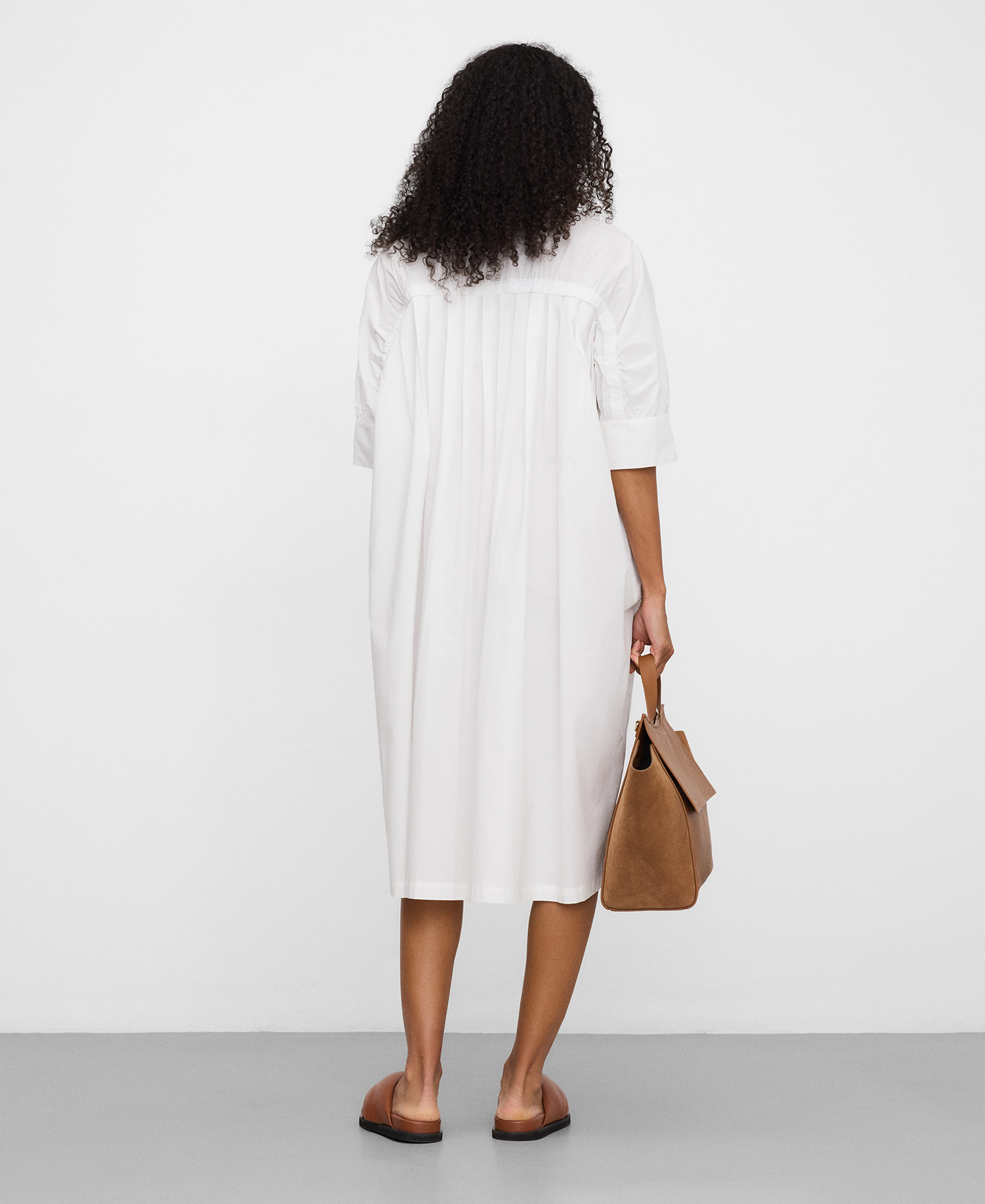 Cotton band collar shirt dress image number 2