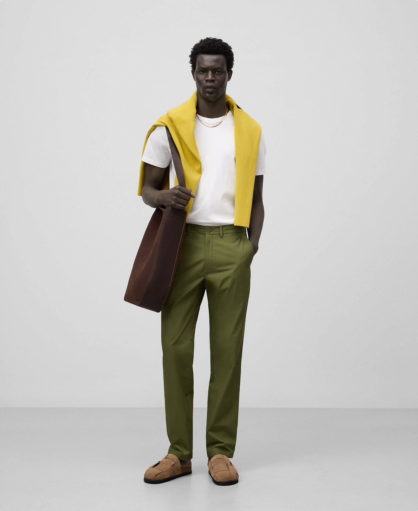 Cotton poplin straight trousers man image number 1