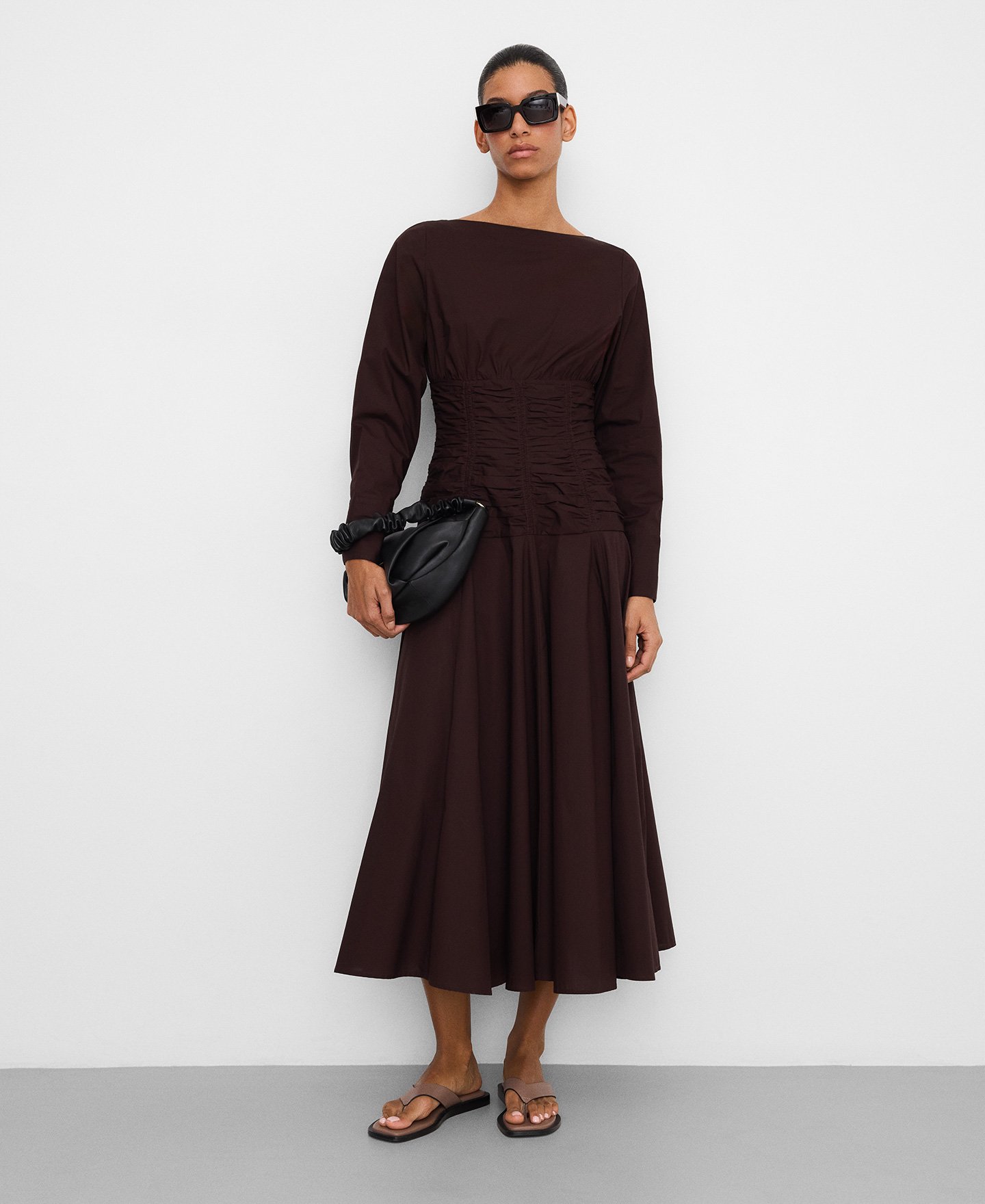 Gathered waist cotton midi dress image number 1