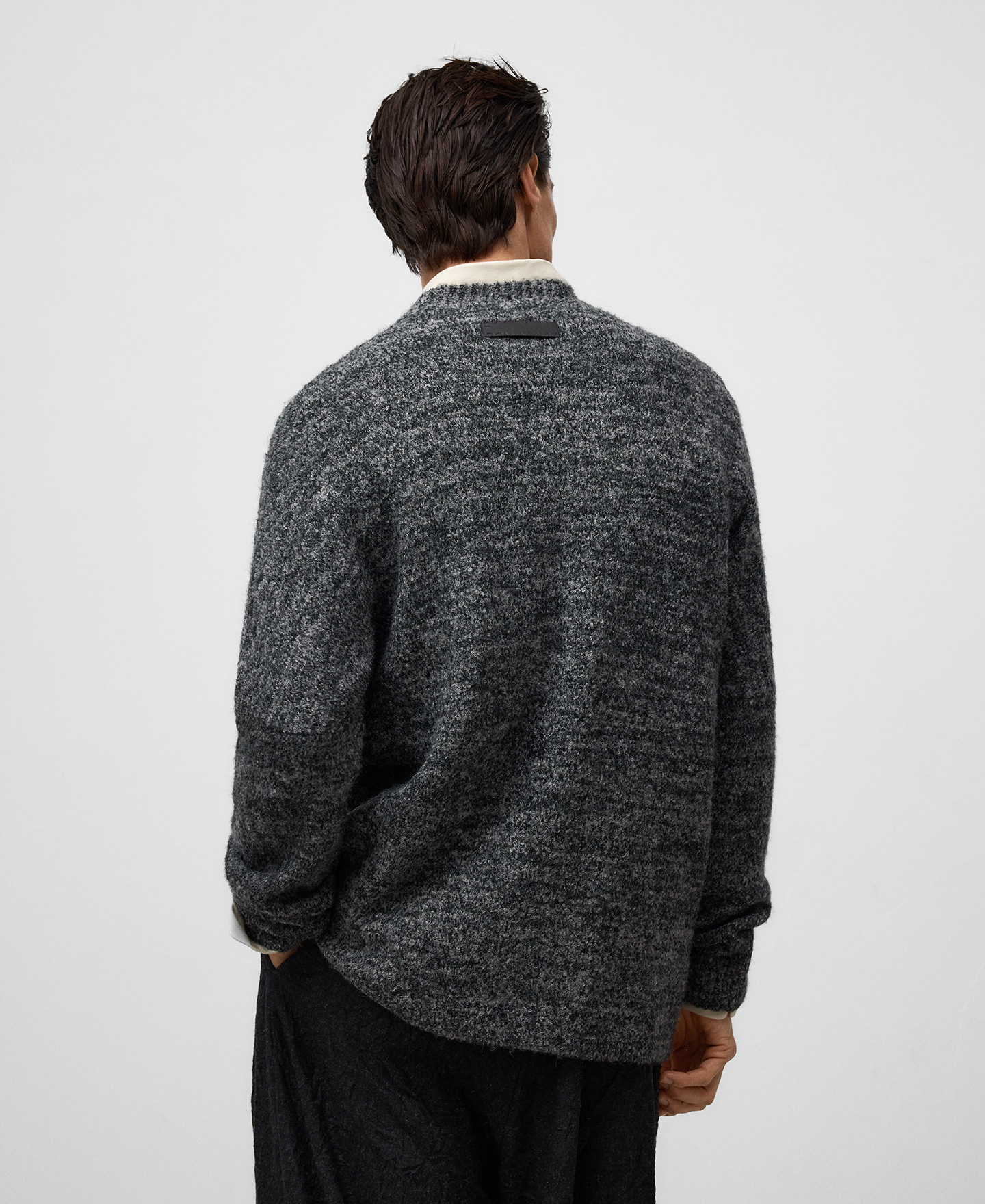 Crew collar melange knit sweater man image number 2