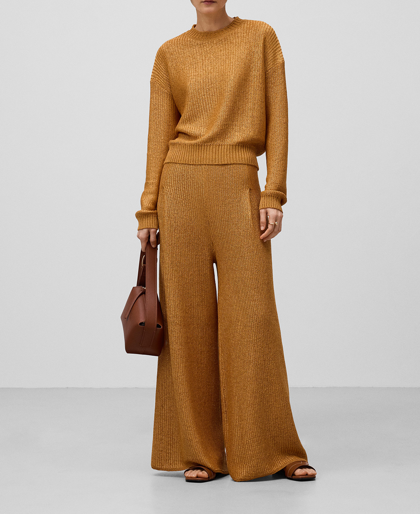 Herringbone knit palazzo trousers woman image number 1
