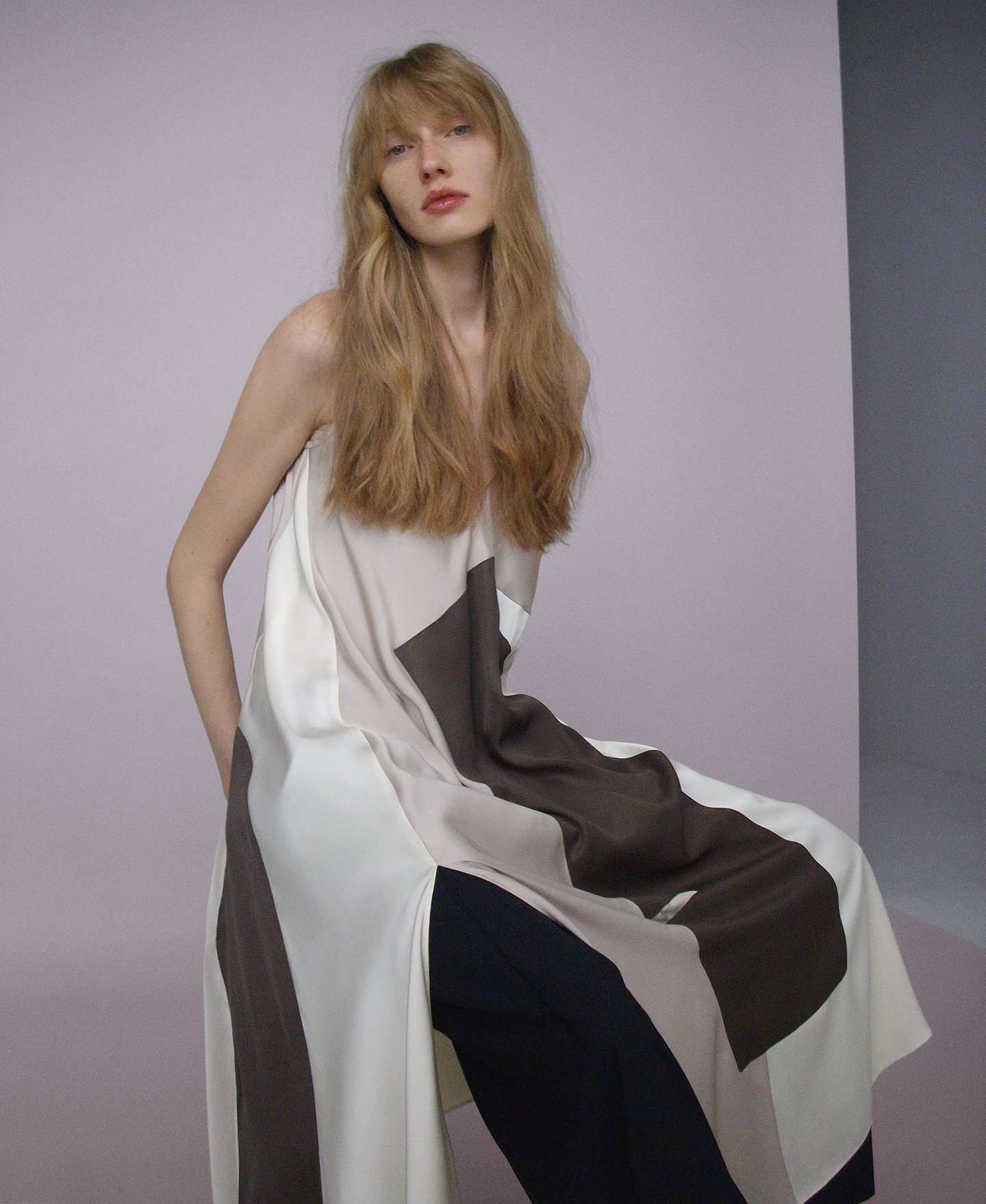 Slip dress with overlay pieces woman image number 1
