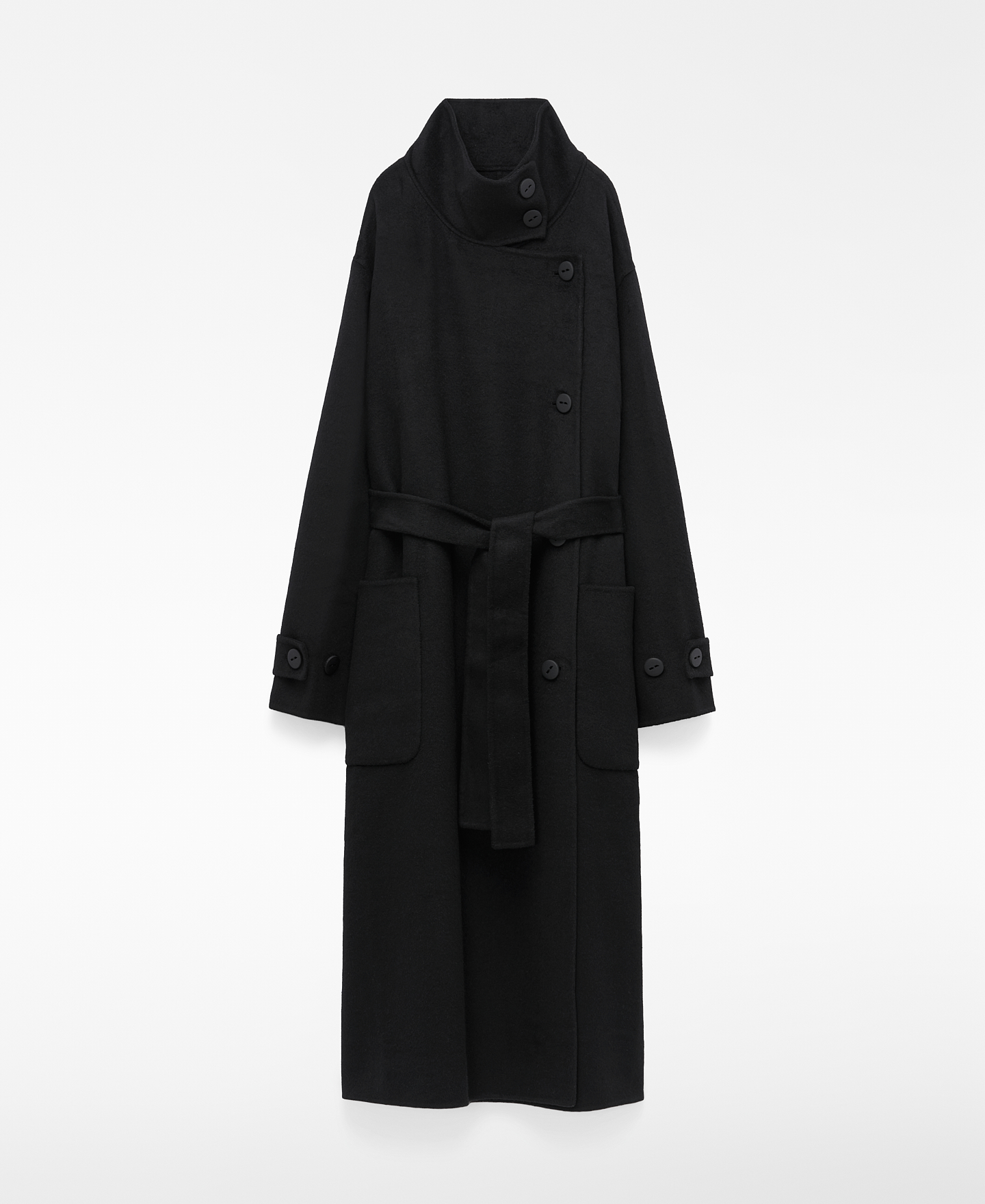 Merino wool blend cross-over long coat image number 4