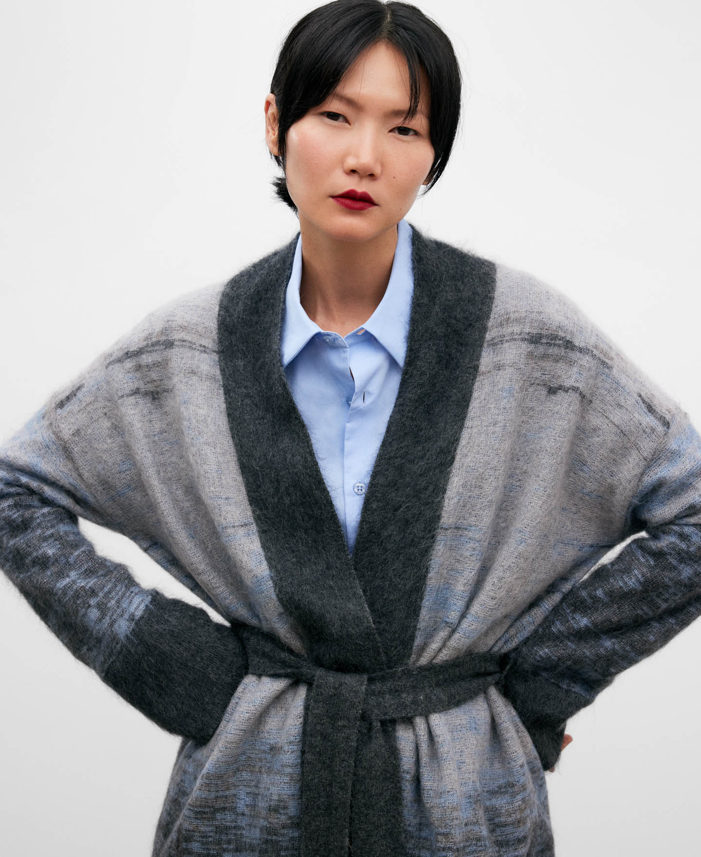 Grey melange jacquard jacket for women
