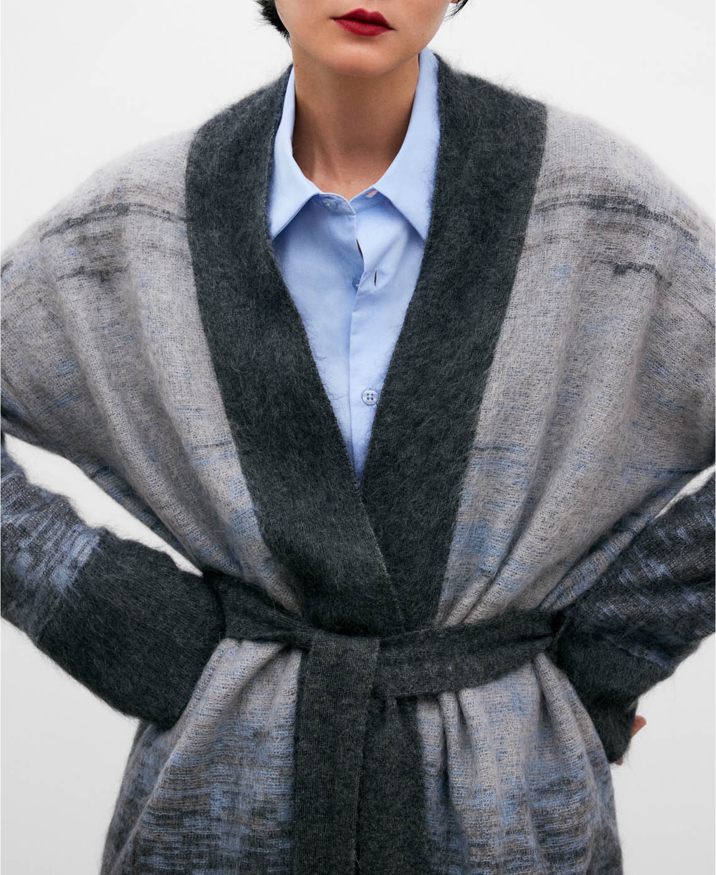Grey melange jacquard jacket for women image number 3