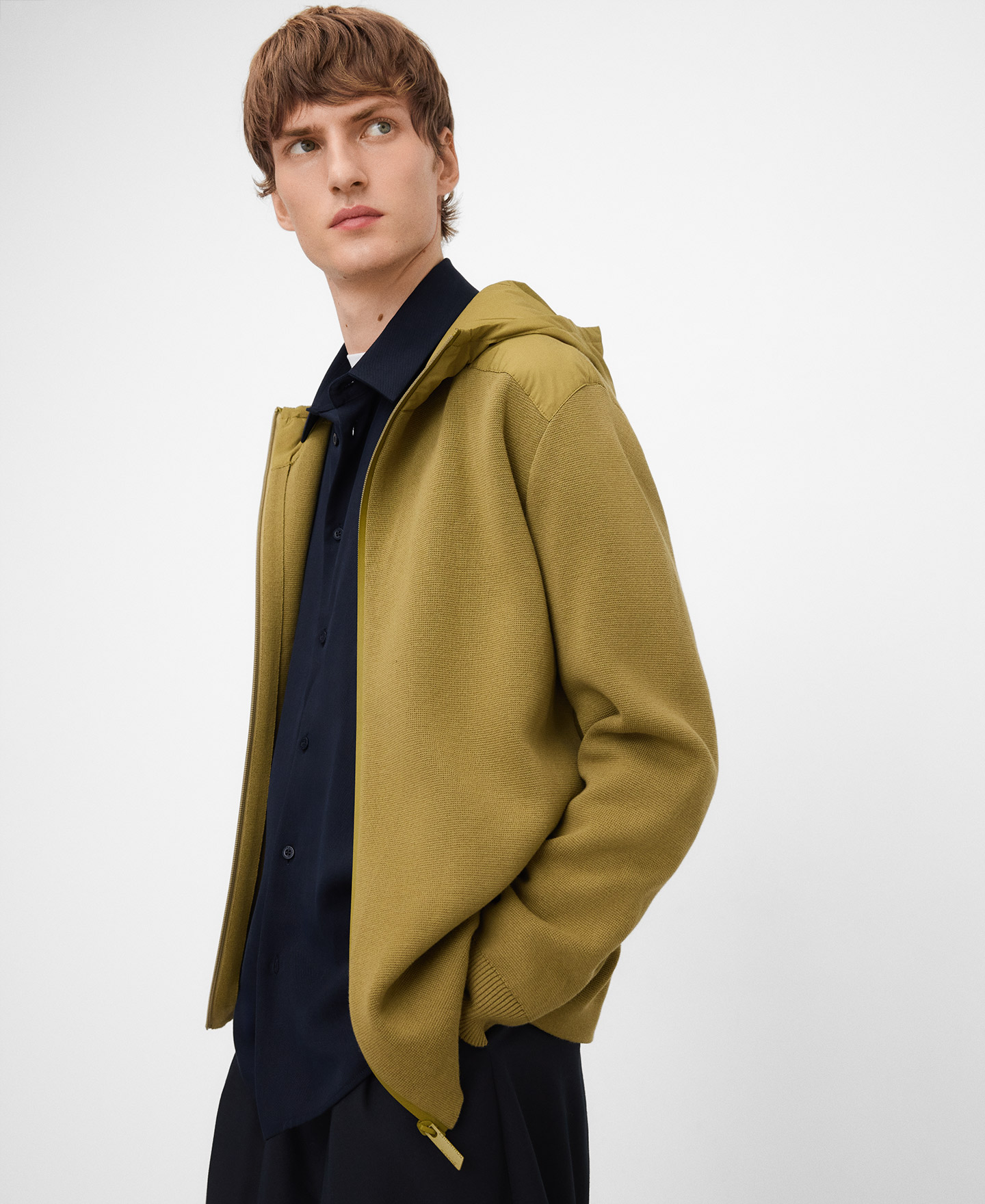 Nylon and knit hooded cardigan image number 0