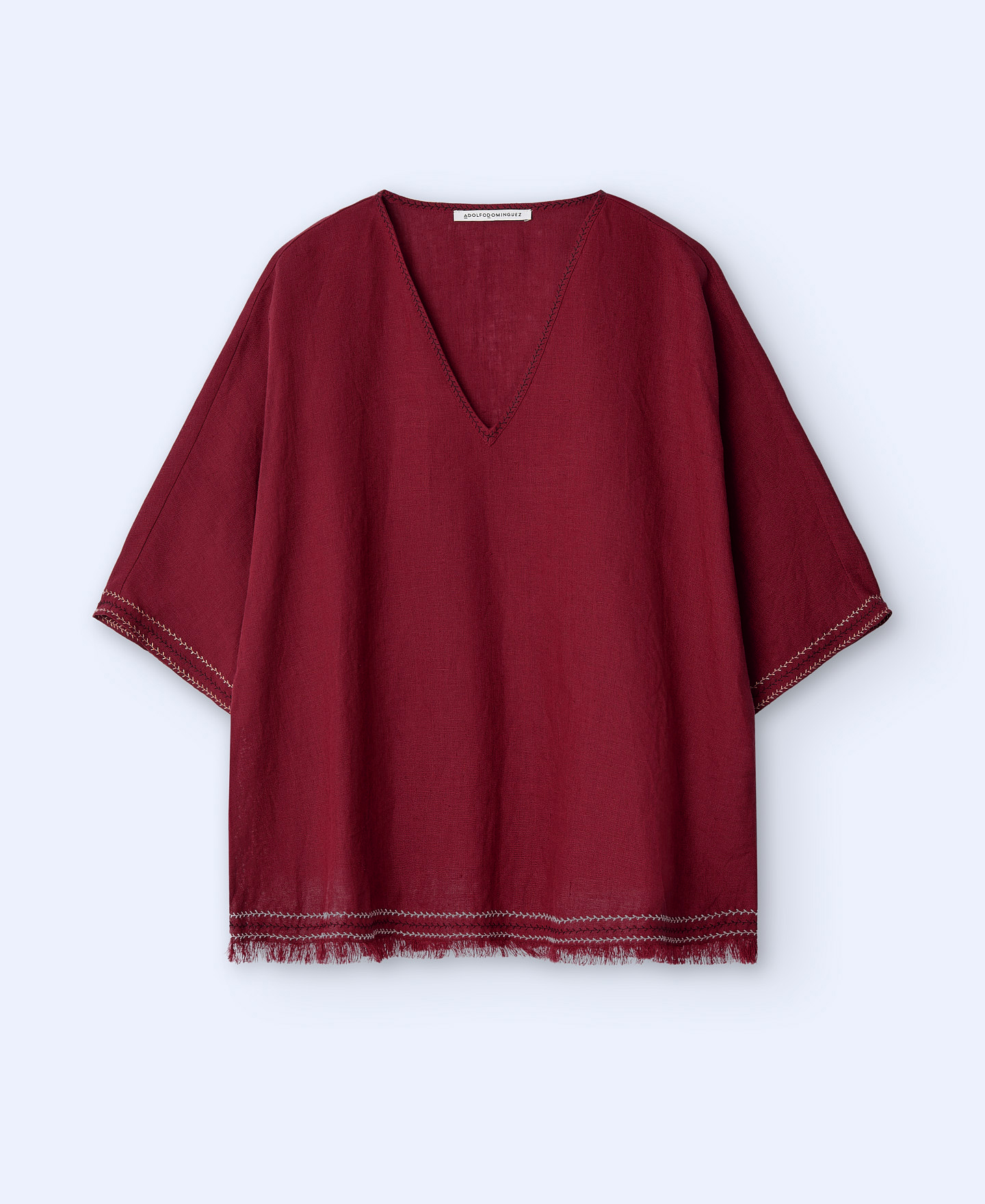 Blusa escote pico flecos en lino europeo image number 4