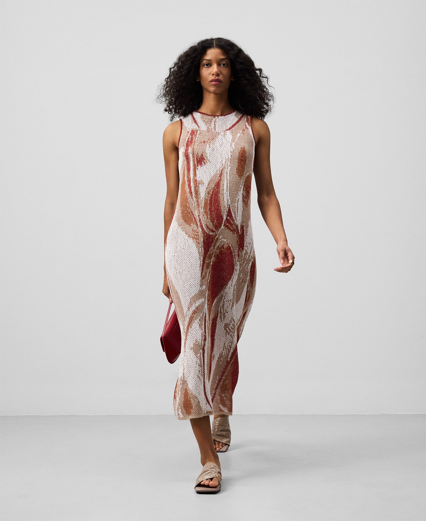 Vestido jacquard con lino mujer image number 1