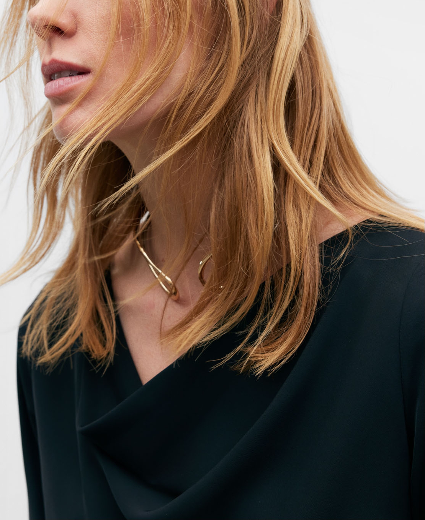 Draped collar blouse for women image number 3