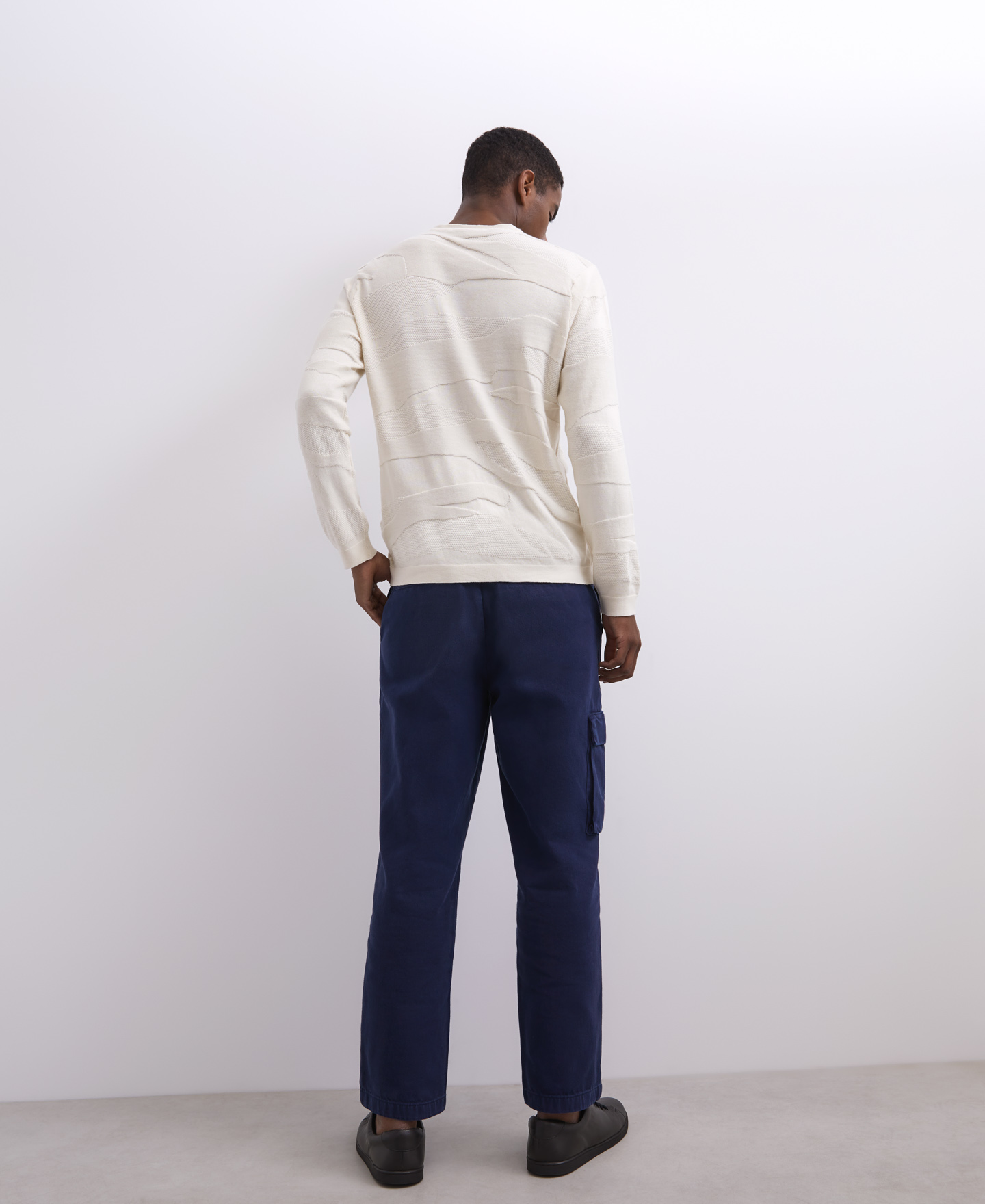Cotton intarsia round neck sweater image number 1