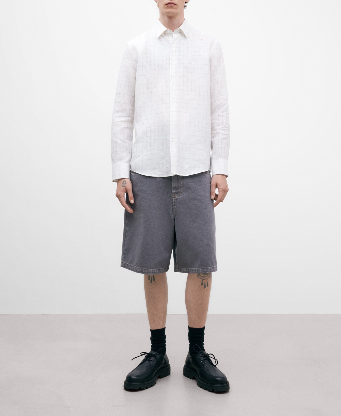 European linen white chequered shirt image number 1