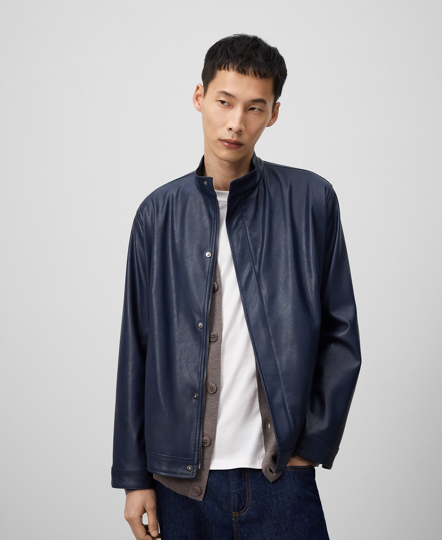 Chaqueta biker Piel no Piel azul hombre image number 0