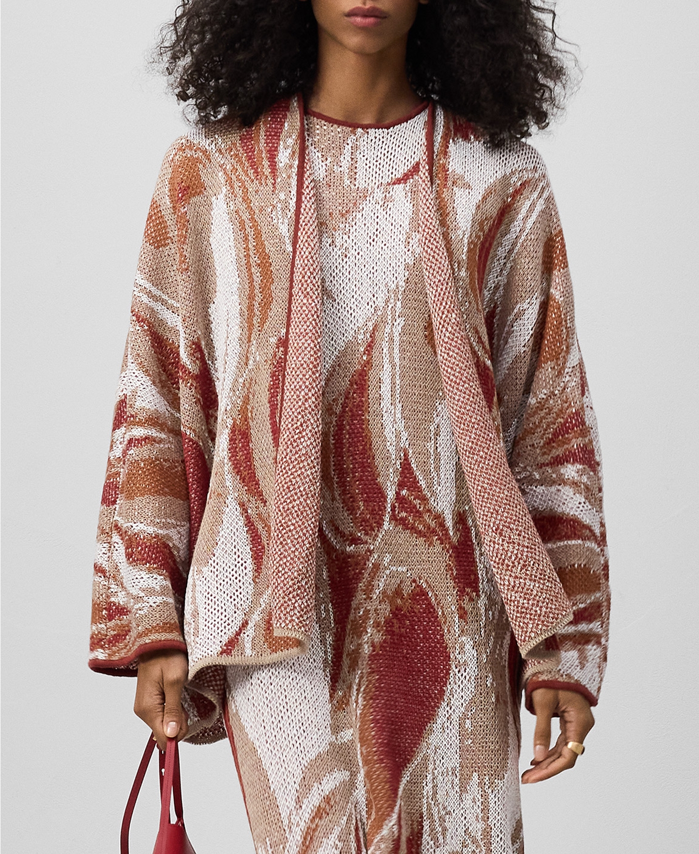 Chaqueta kimono jacquard con lino mujer image number 0