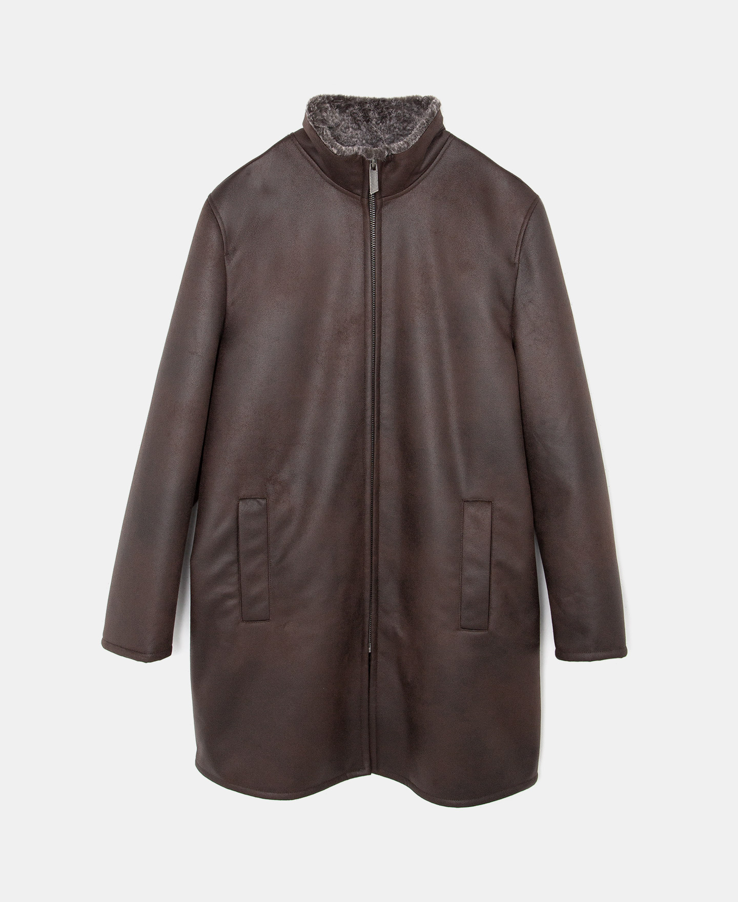 Faux suede turtleneck coat image number 4