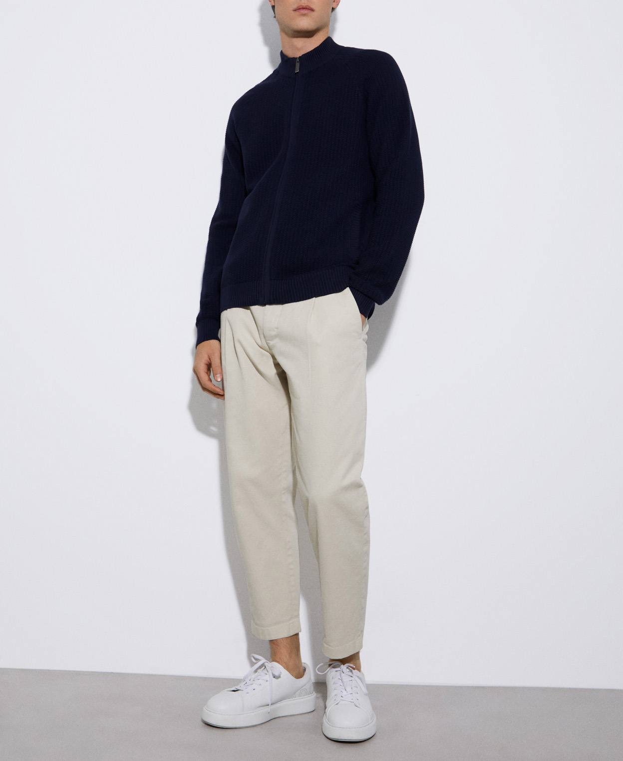 crew neck jacket with central zip image number 1