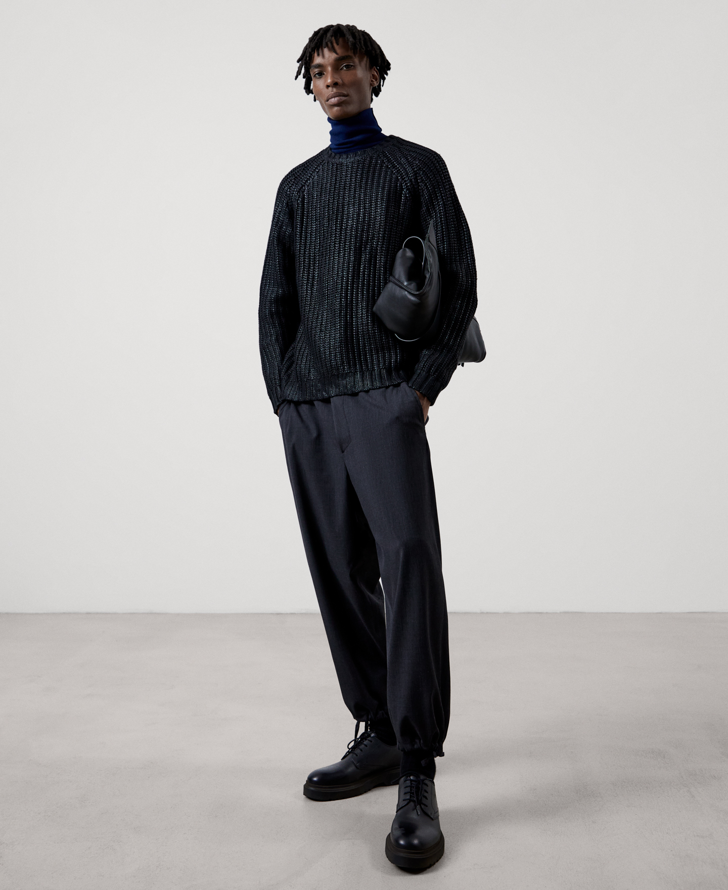 Waxed crew neck sweater image number 1
