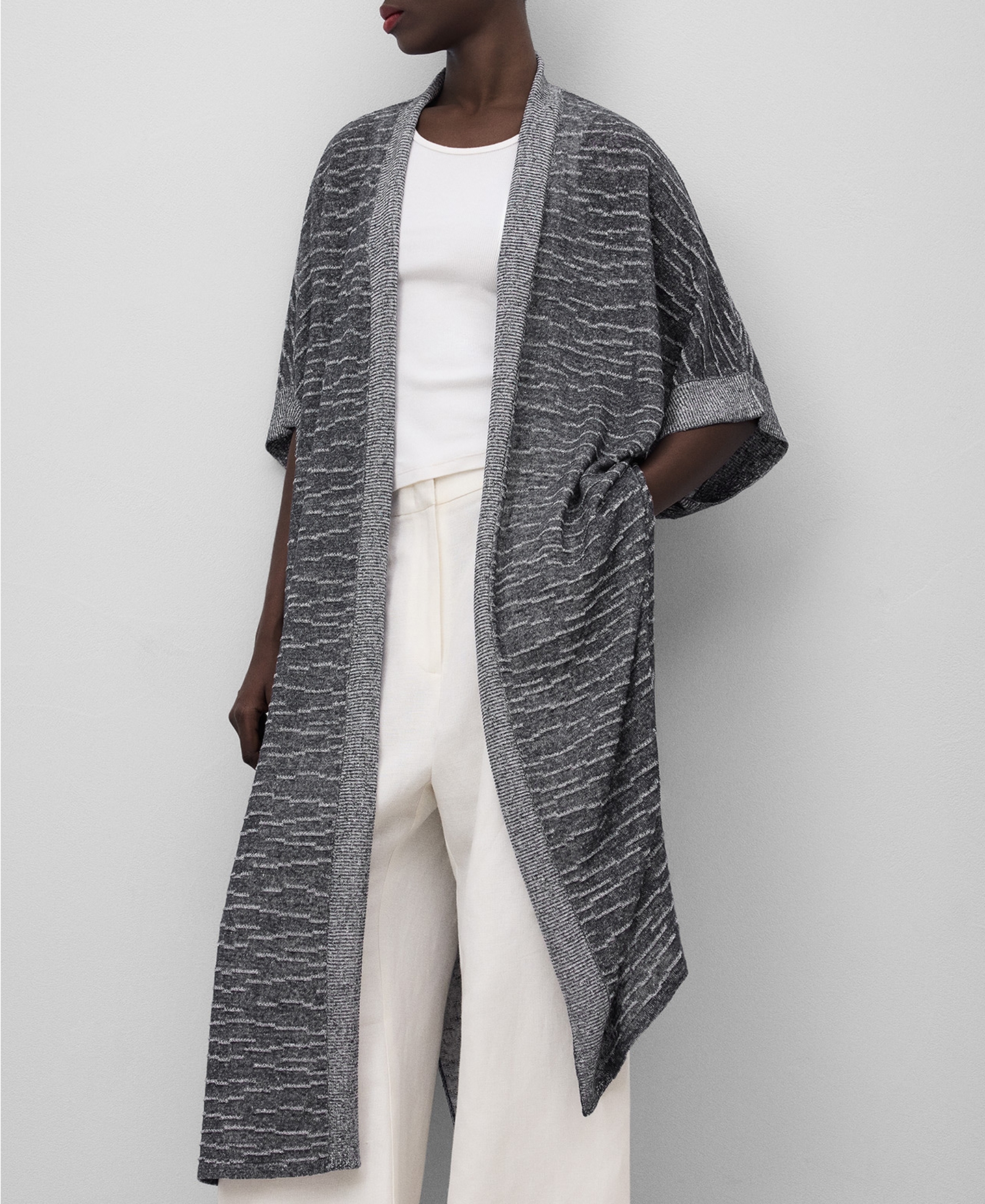 Plated knit kimono jacket woman image number 0