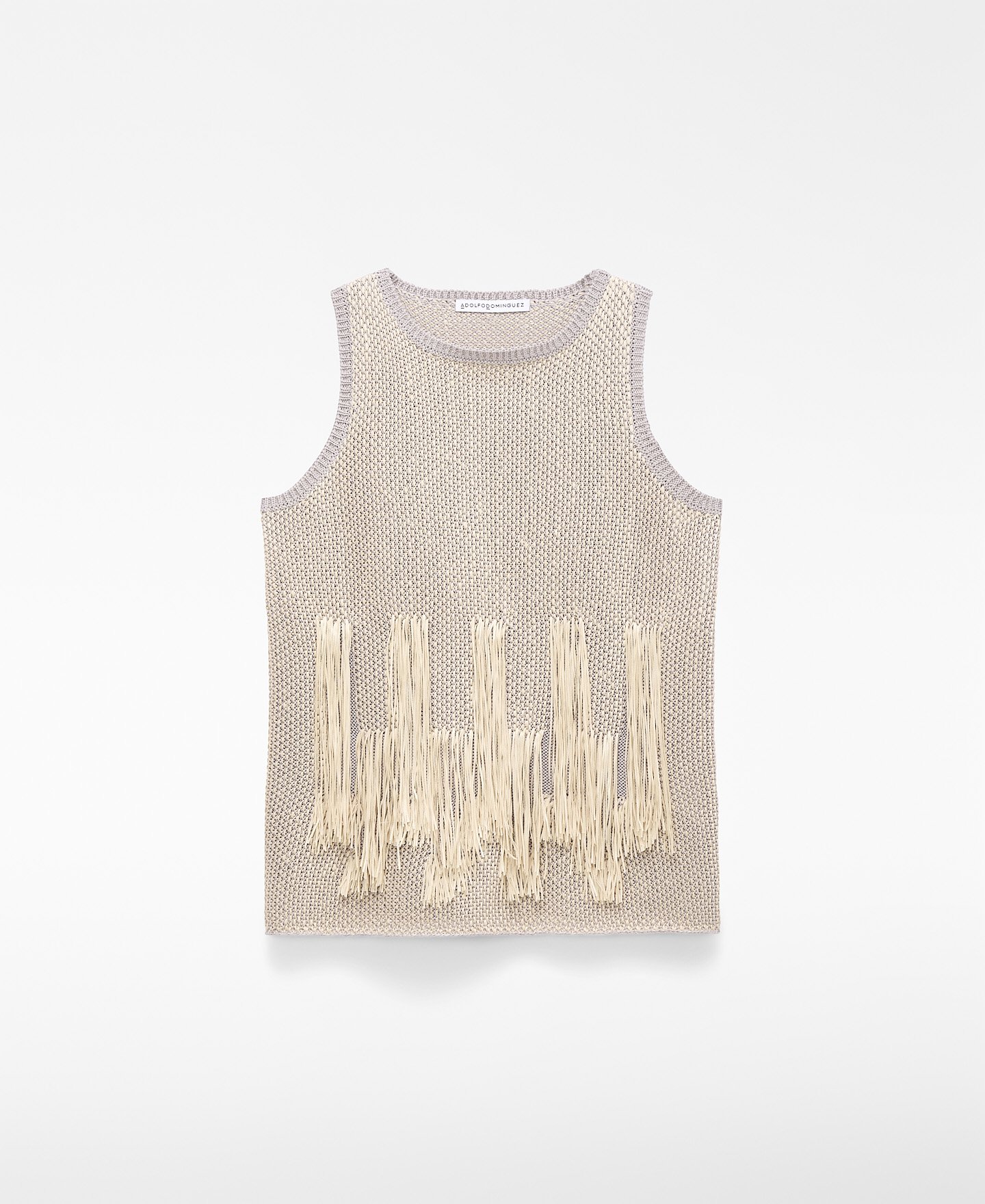 Fringed jacquard knit tank top image number 4