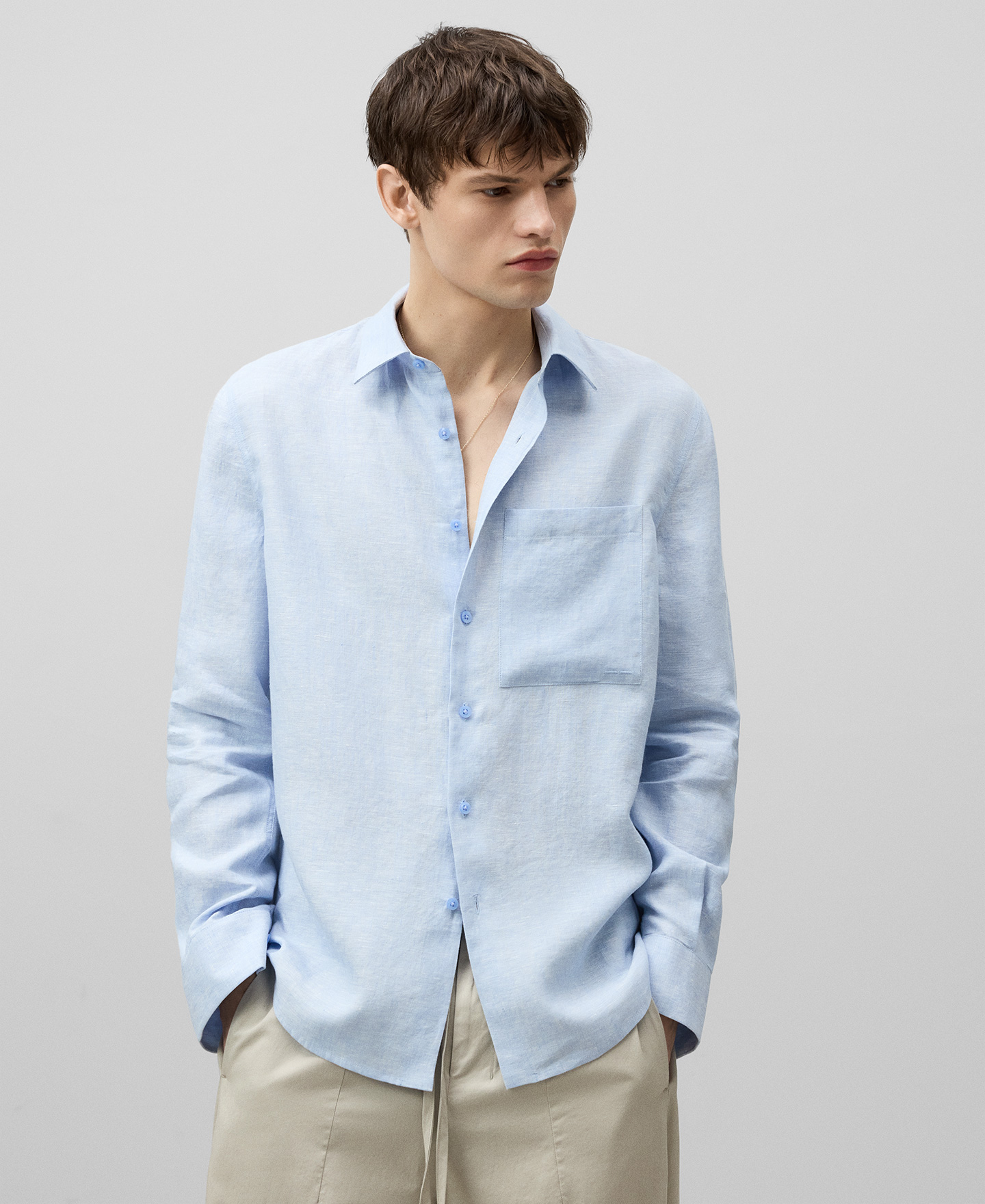 Camisa lino europeo cuello solapa hombre image number 0