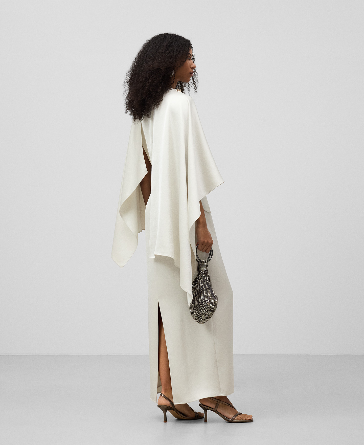 Long dress with asymmetrical shawl woman image number 2
