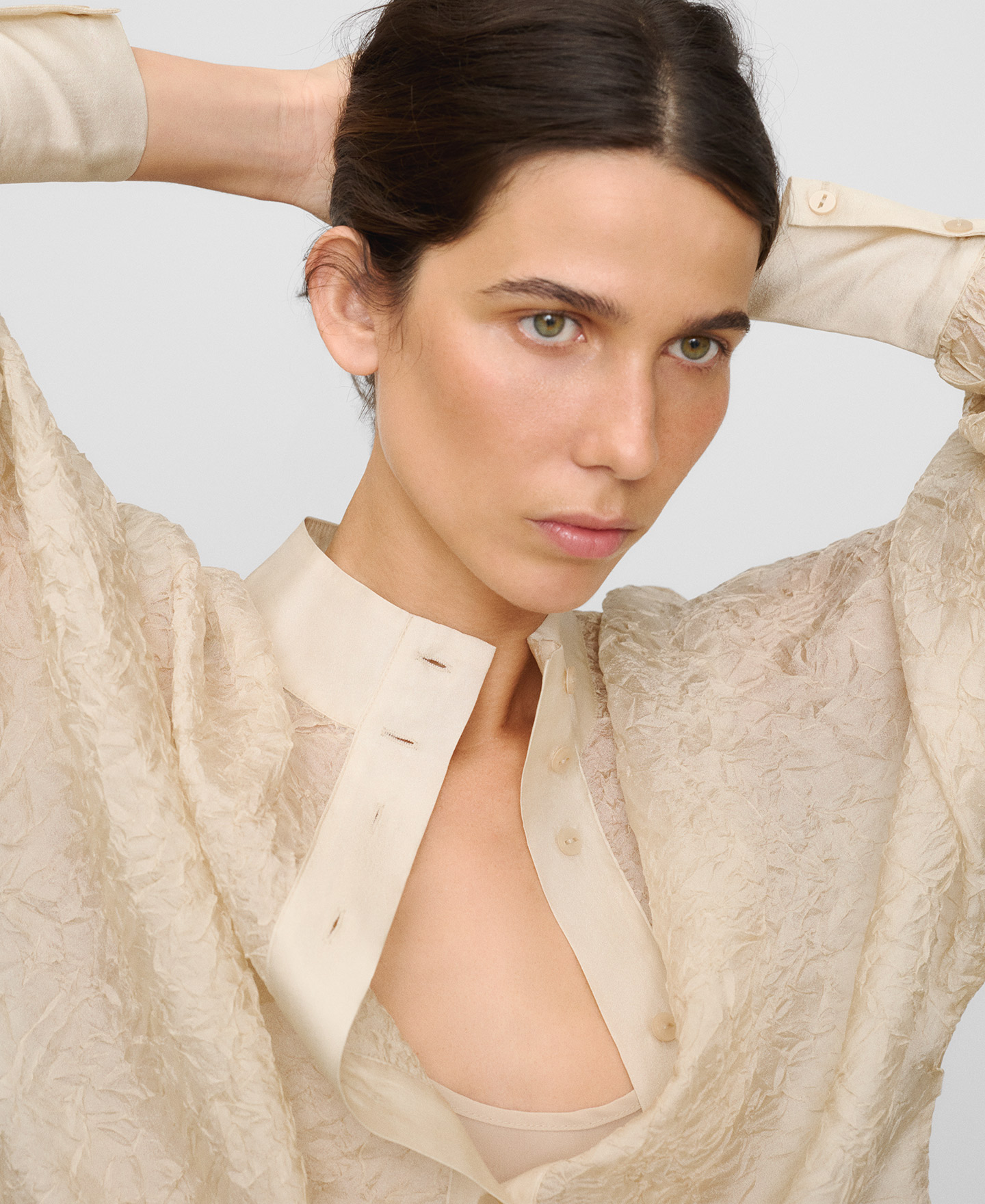 Band collar wrinkled-effect shirt image number 5