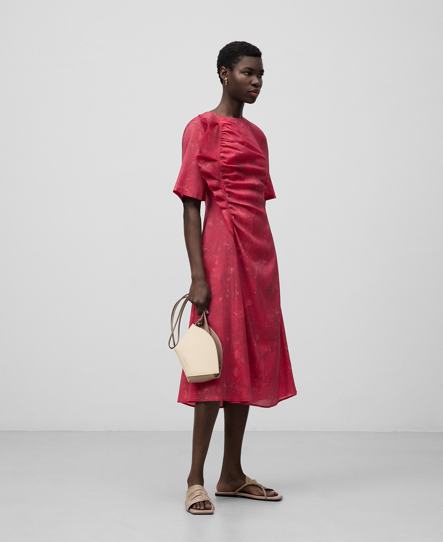 Printed dress with ruffle woman image number 1