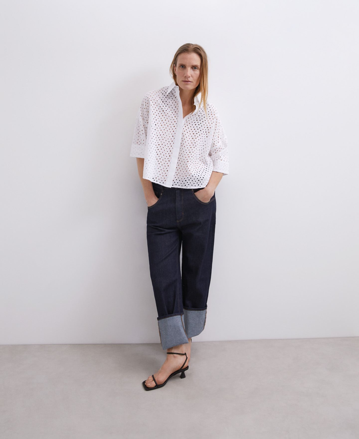 Blue cotton die-cut shirt image number 0