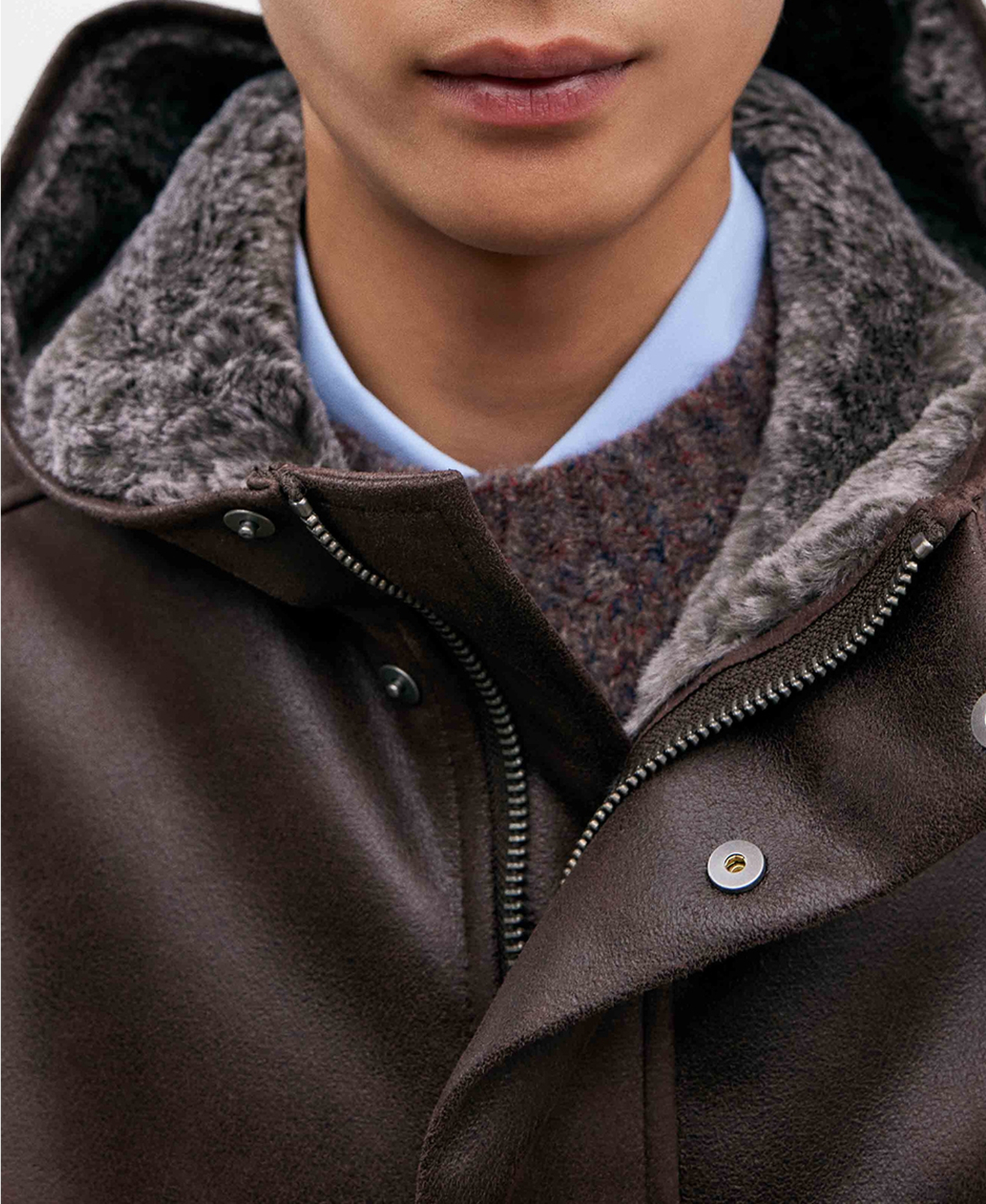 Brown polyester coat for men image number 3