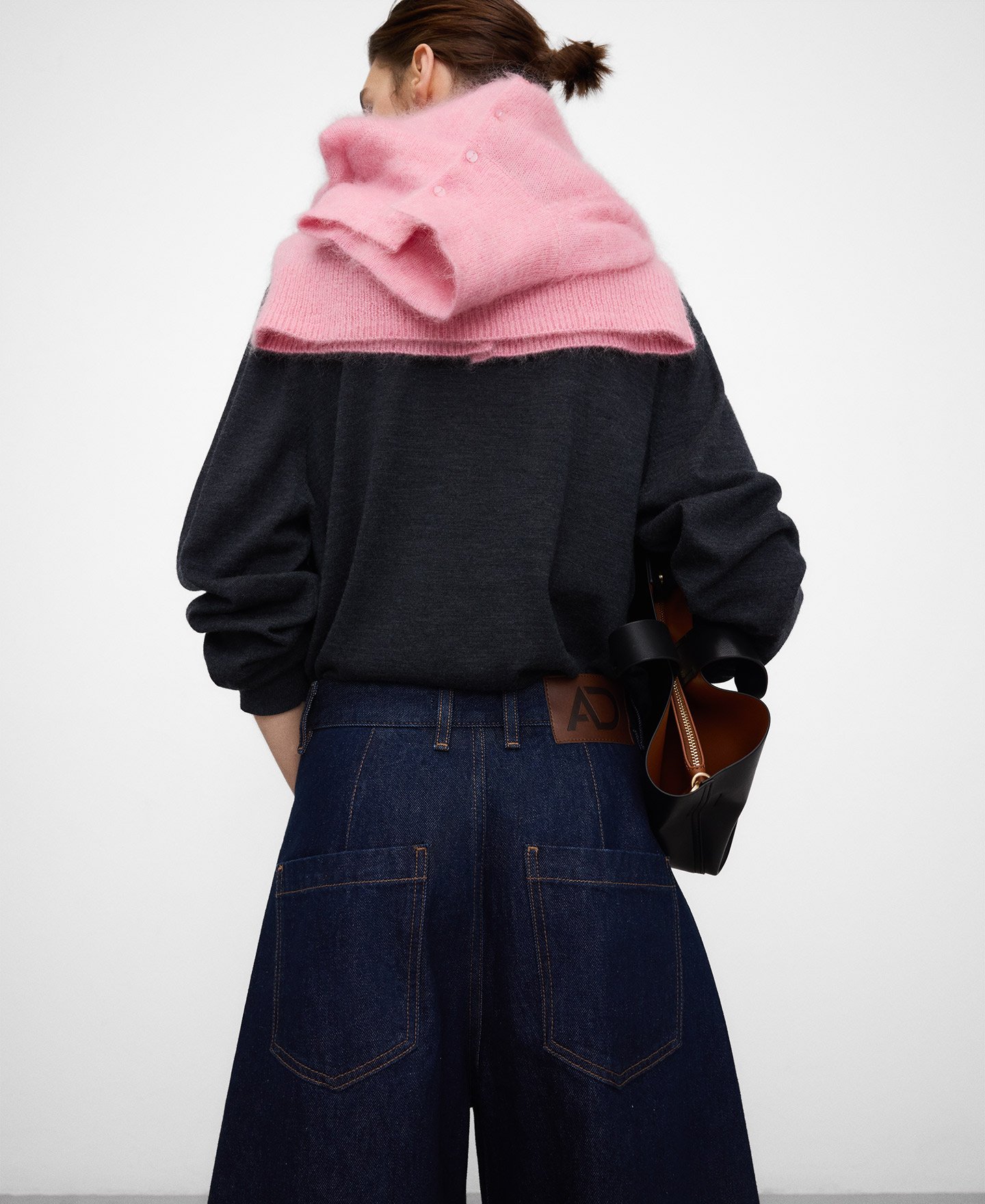 Cotton denim barrel fit trousers woman image number 3