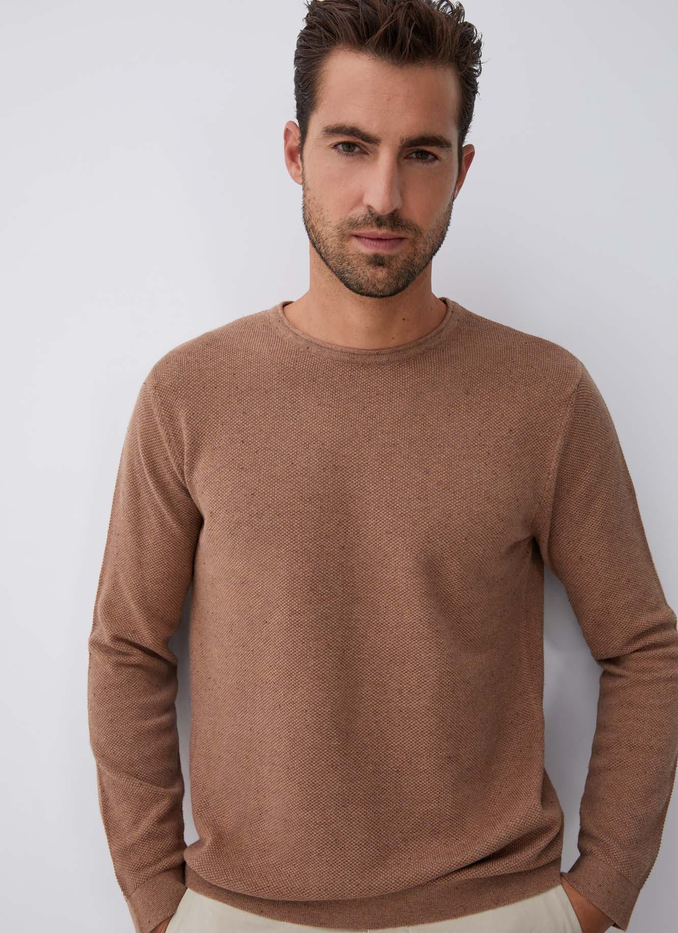 Mottled sweater with roll edge neck image number 0