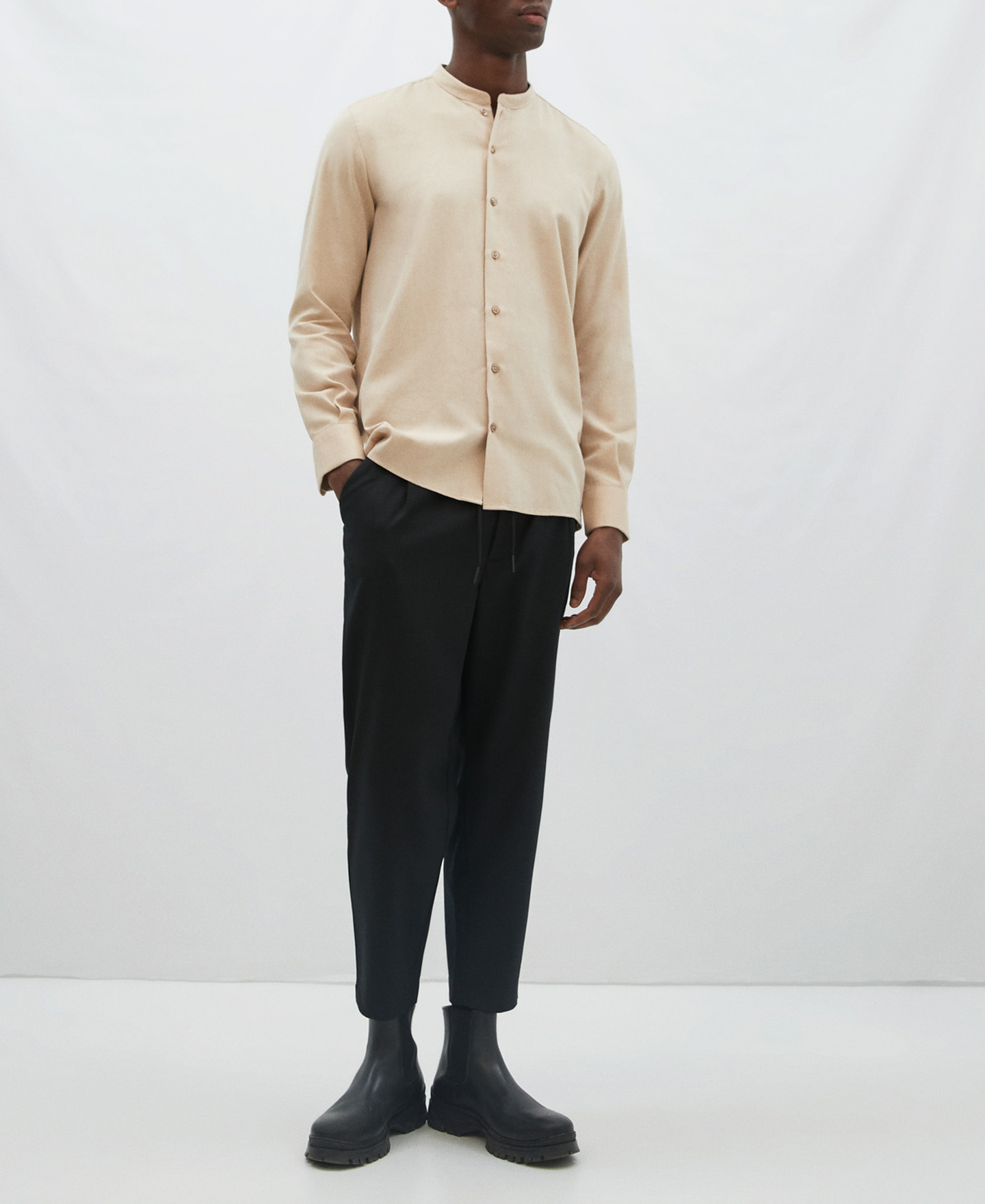 Mao collar shirt in lyocell and cotton image number 1