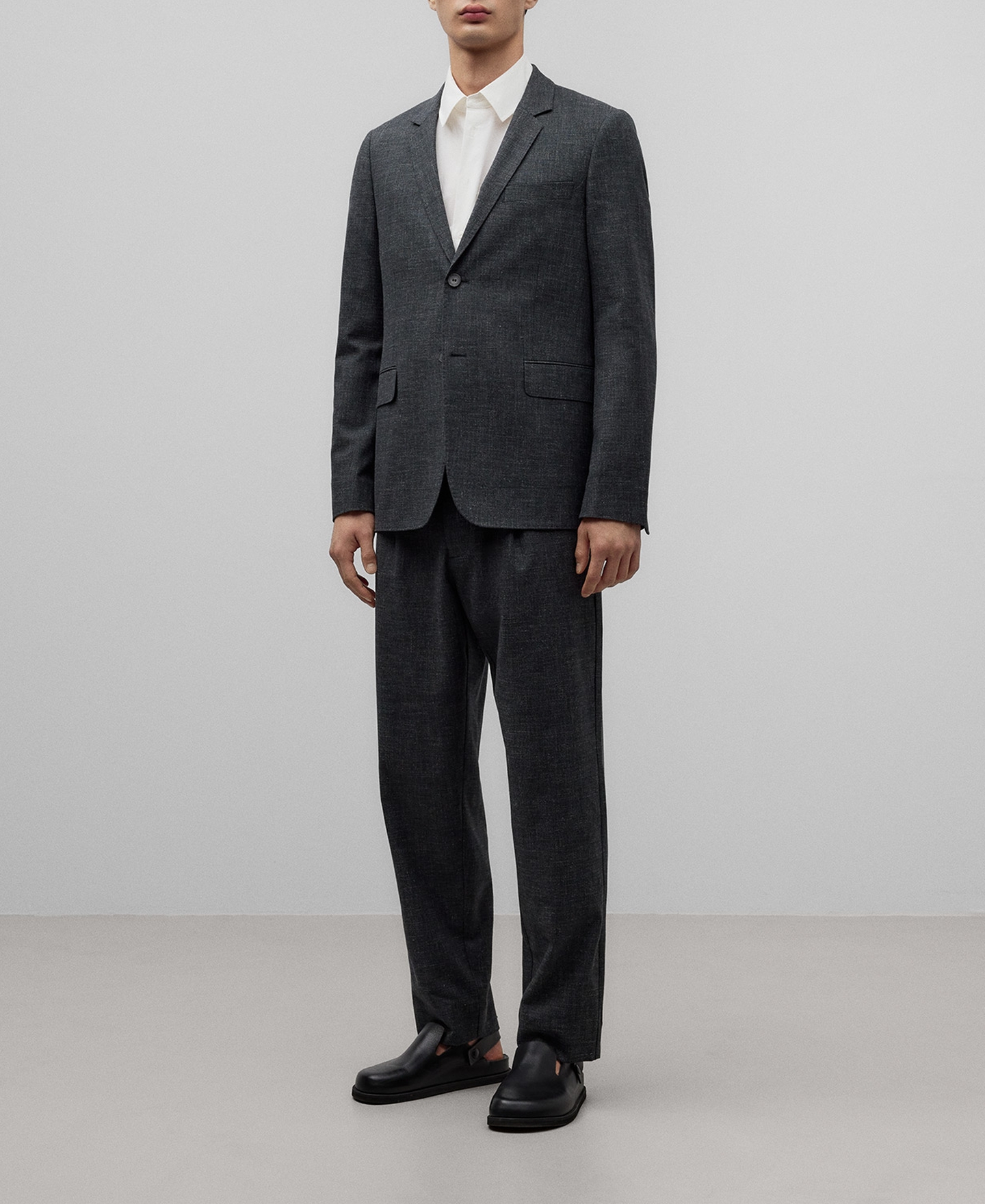 Melange gray relaxed fit trousers man image number 1