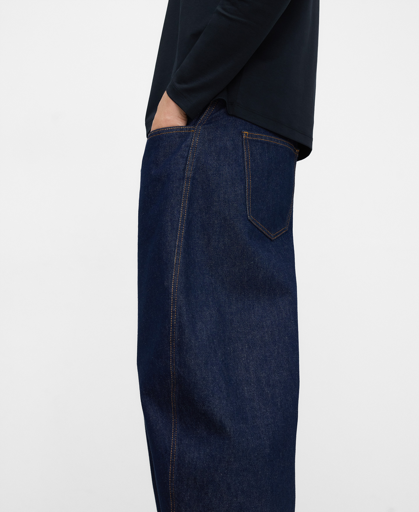 Cotton denim barrel fit trousers image number 3
