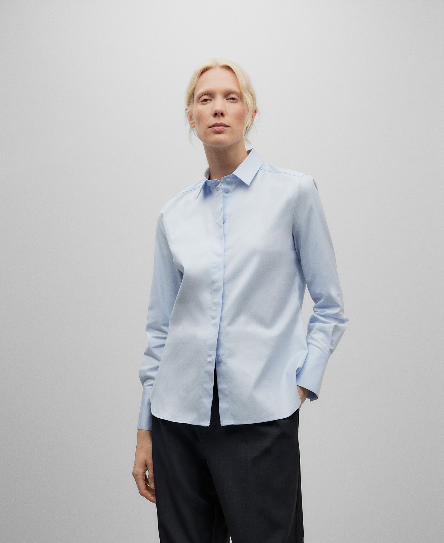 Camisa algodón azul celeste para mujer image number 0