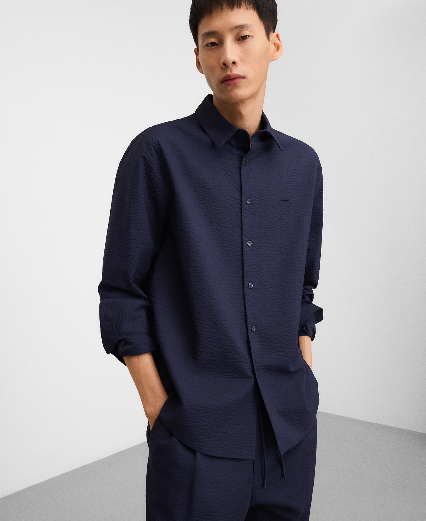 Chemise regular fit en coton seersucker image number 0